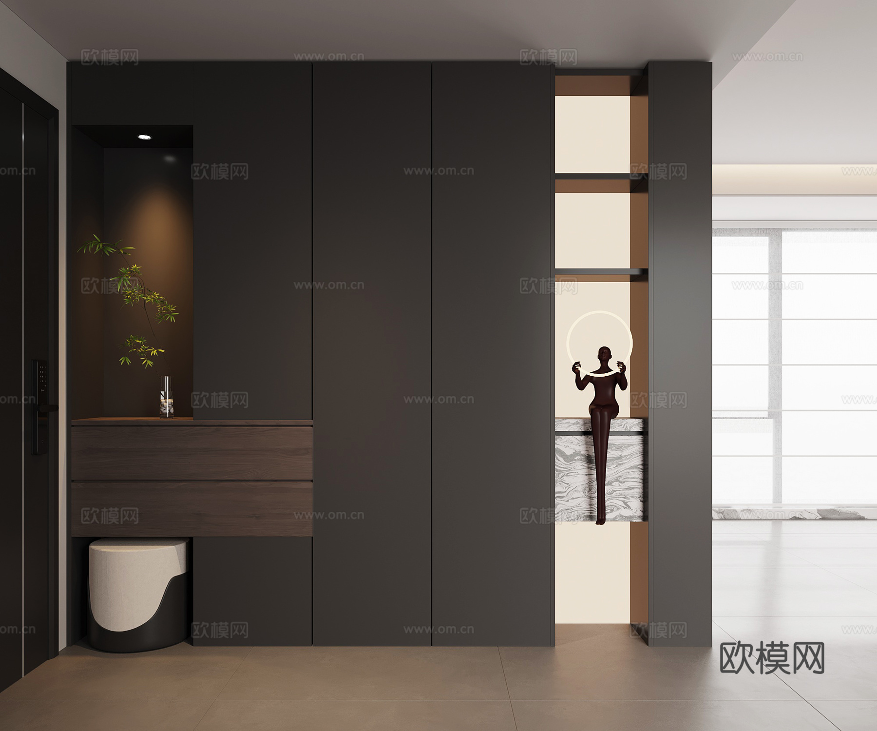 现代意式玄关 隔断 鞋柜 玄关柜su模型