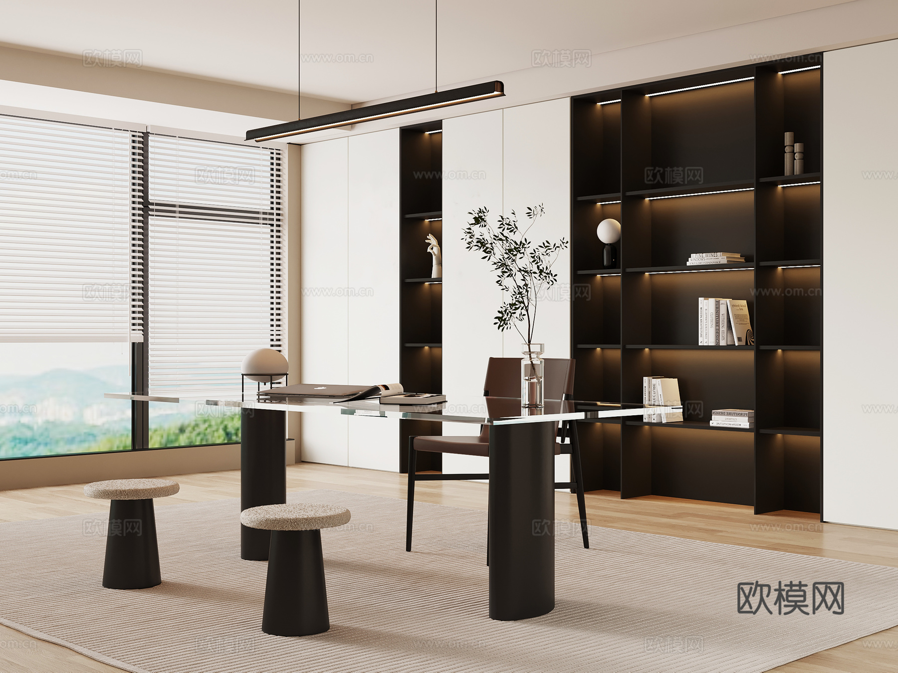 现代茶室 茶桌椅 茶柜su模型