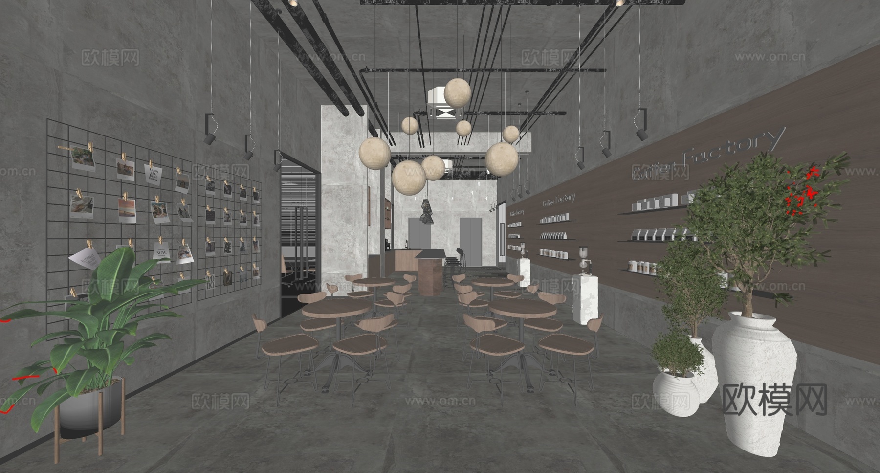 侘寂咖啡厅 奶茶店 咖啡吧台水吧台 咖啡桌椅组合su模型