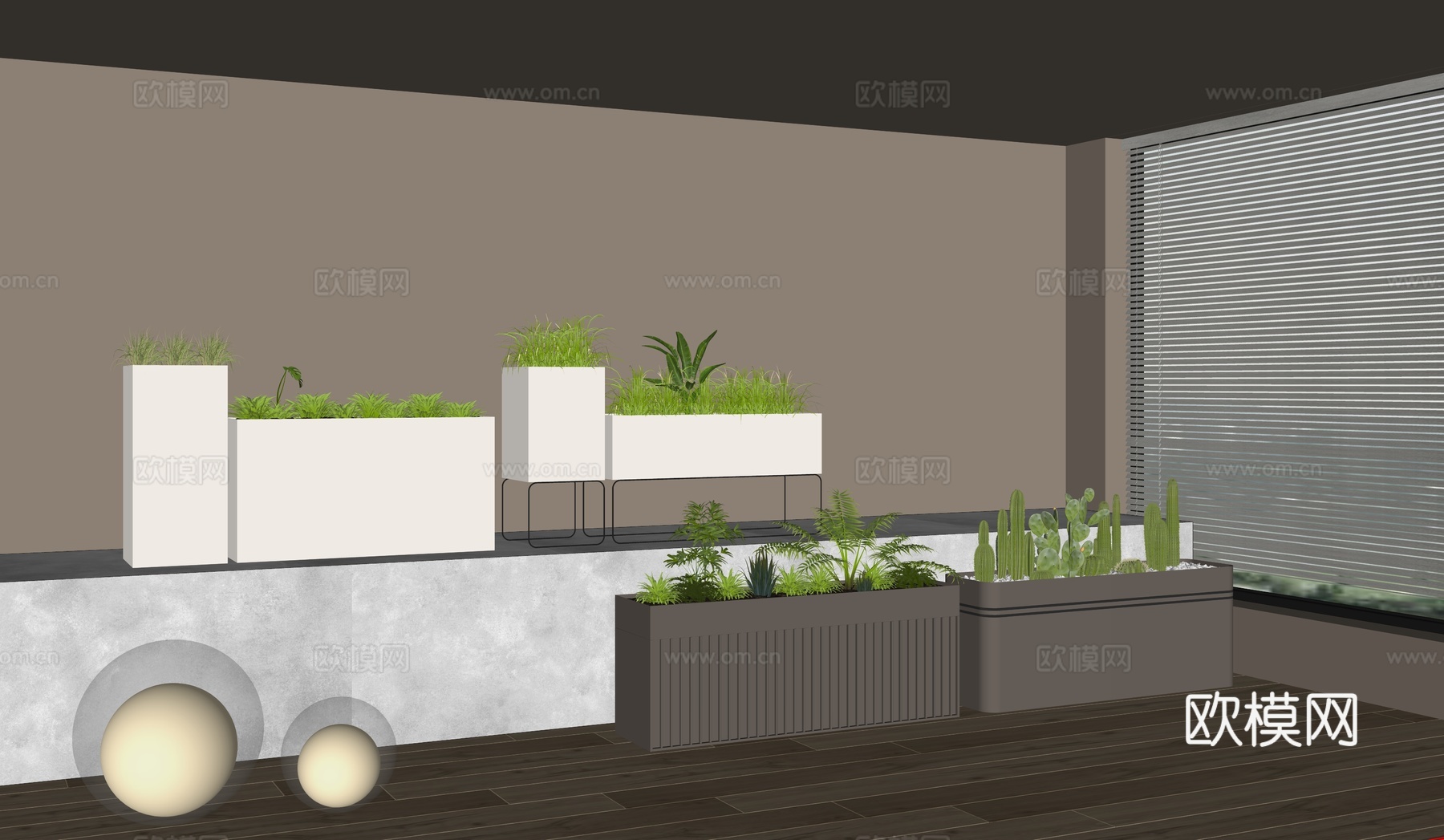 现代花箱  网红花箱   金属花箱su模型