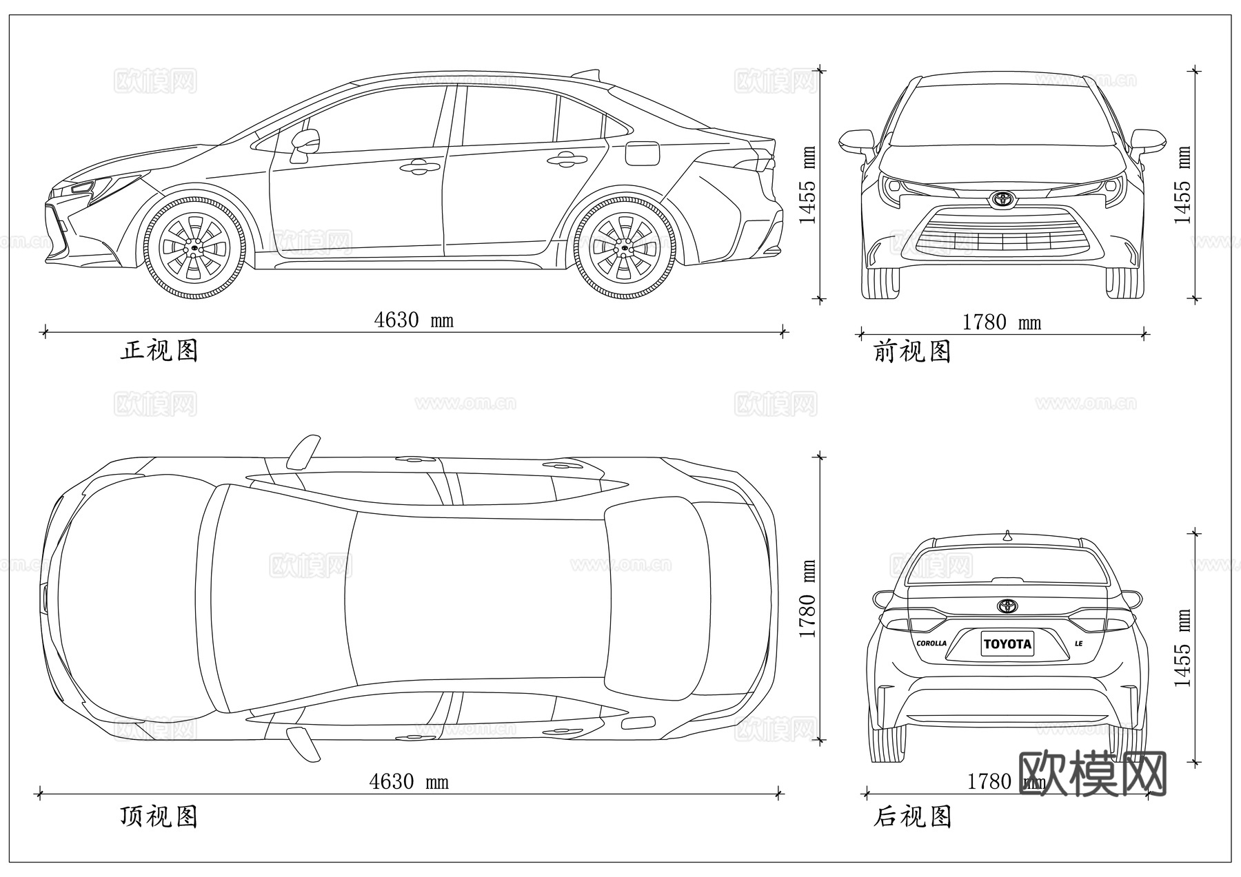 丰田花冠 卡罗拉轿车 家用神车 丰田家轿 经典花冠cad施工图