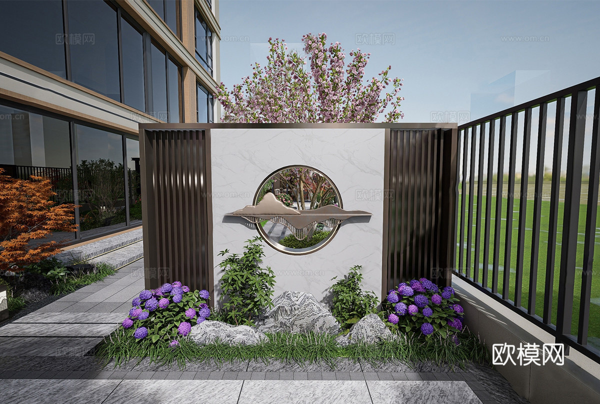 庭院景墙 景墙 对景墙su模型