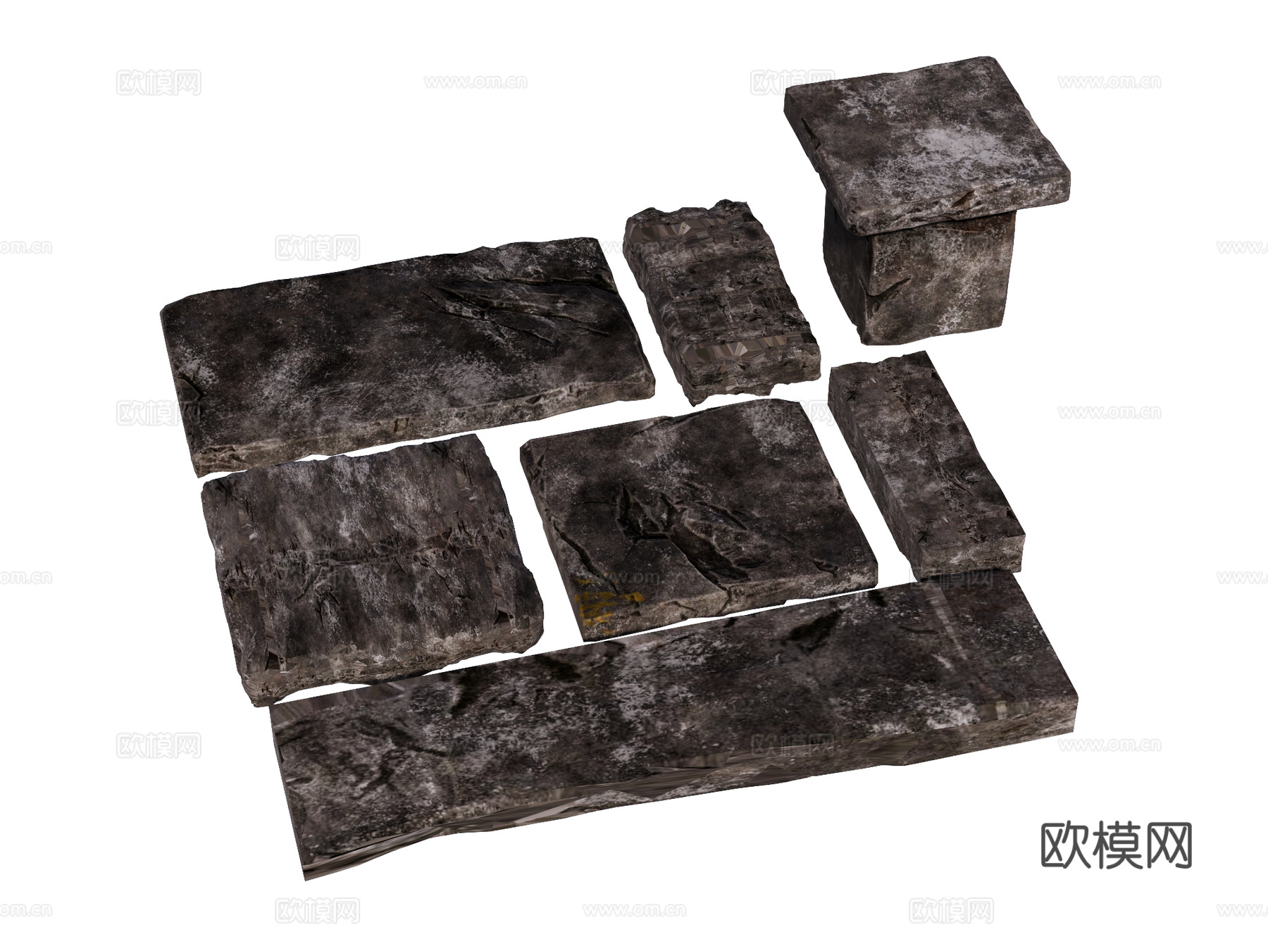 石板 石踏步 汀步 园林景观su模型