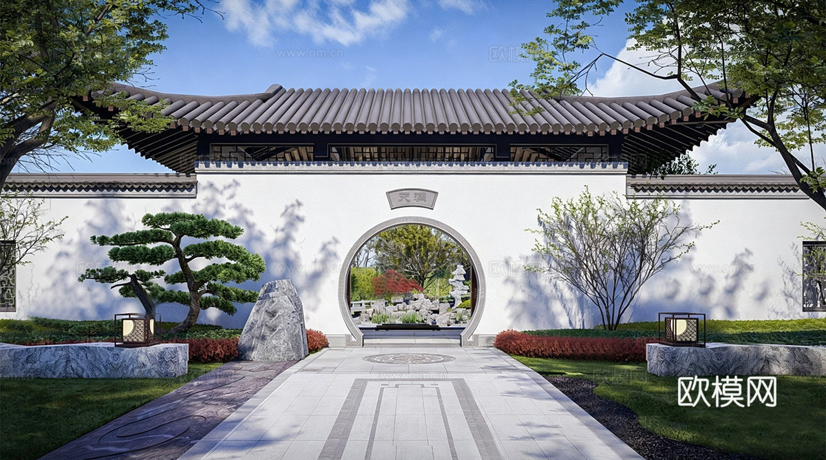 中式别墅庭院 苏式园林 中式古典园林 小桥流水叠山su模型