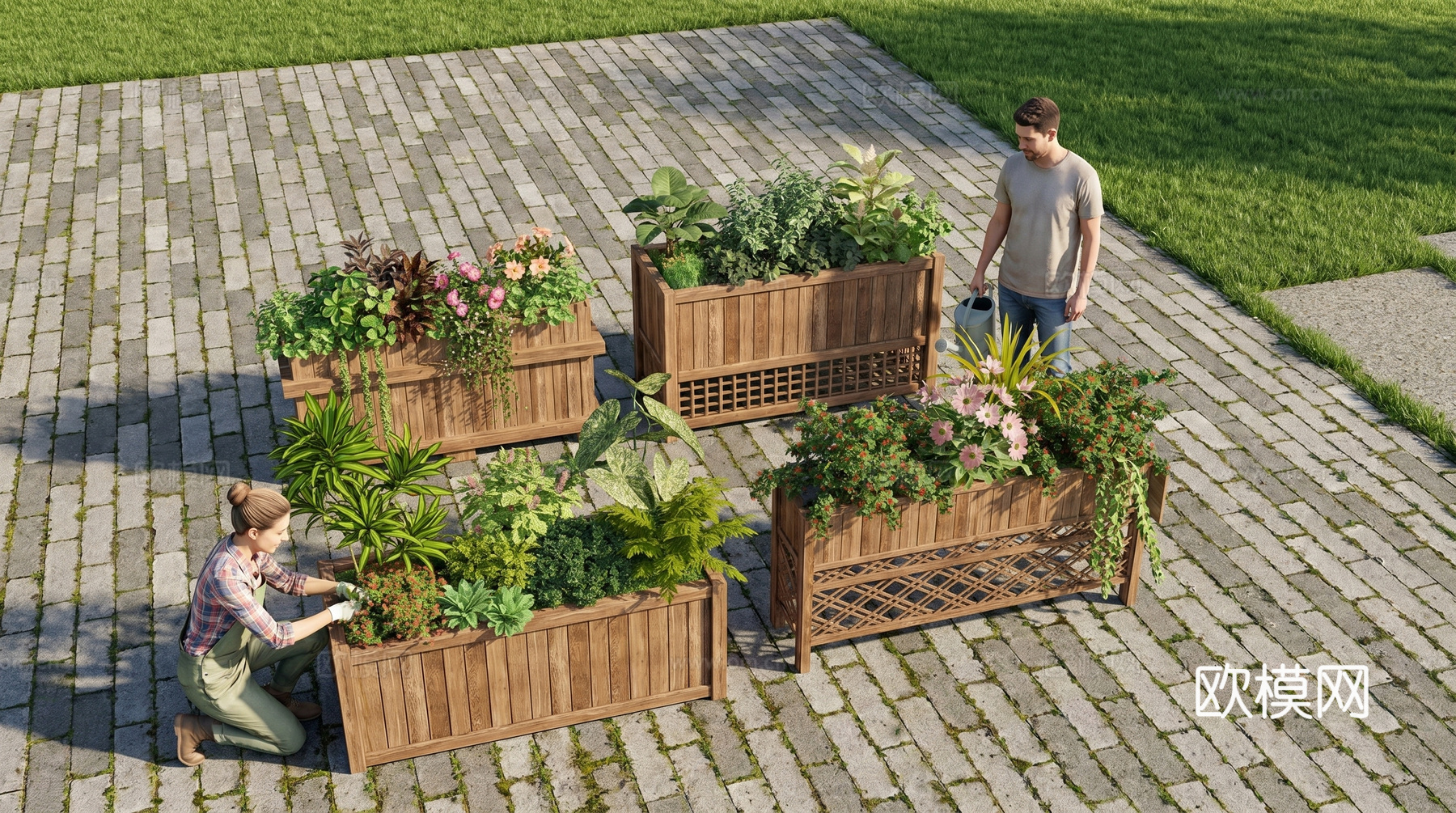 现代花箱  网红花箱  原木花箱su模型
