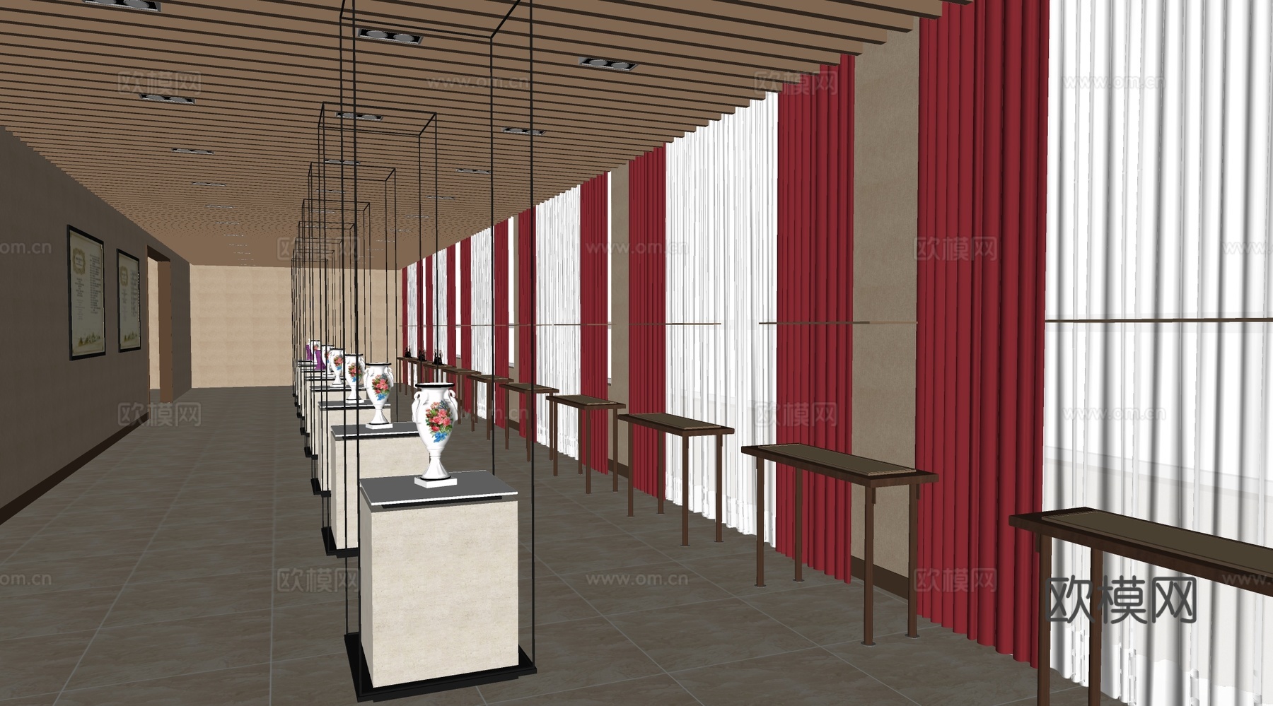 现代瓷器文化展厅 瓷器博物馆 展台su模型