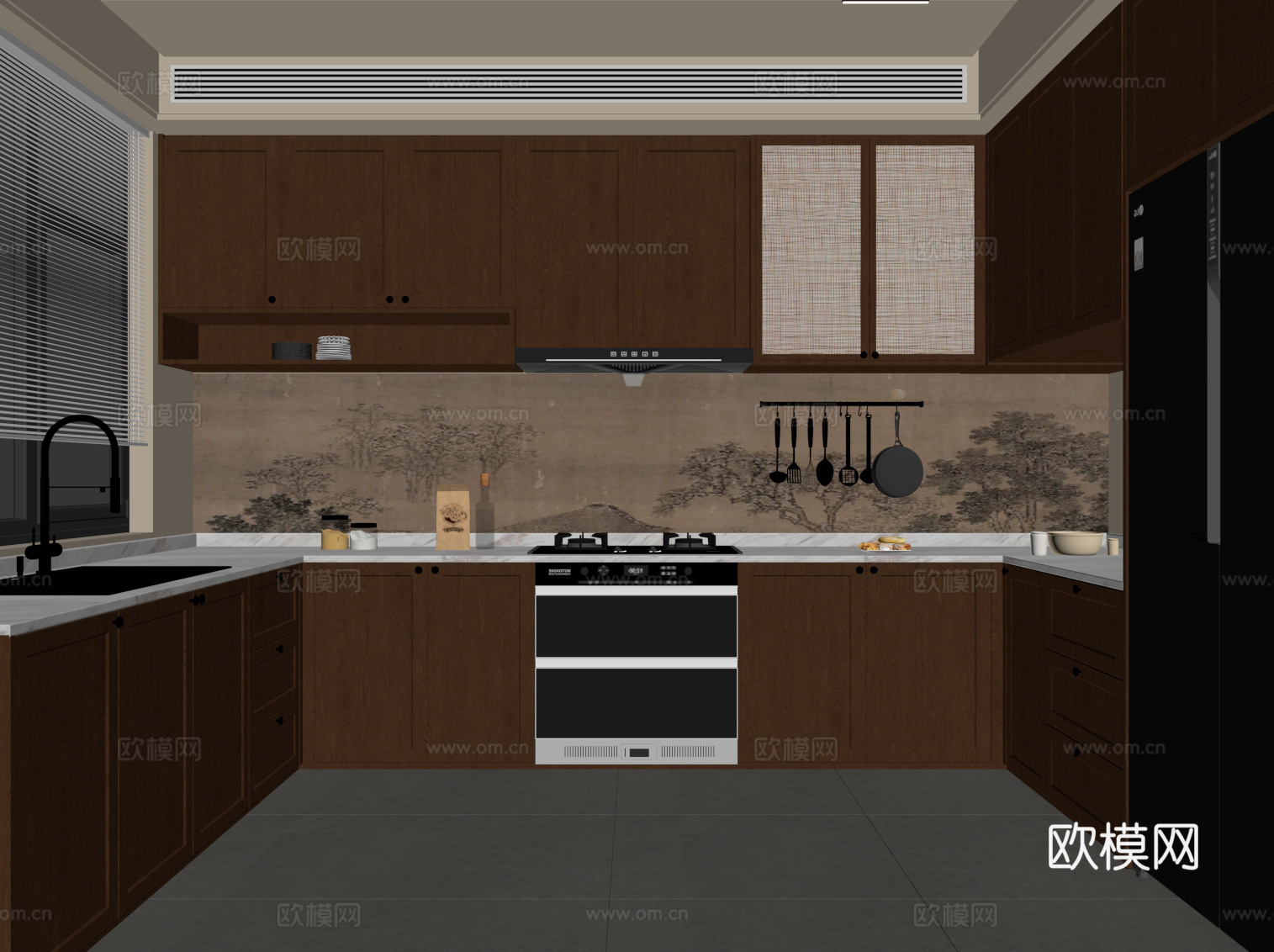 新中式厨房 宋氏风厨房su模型