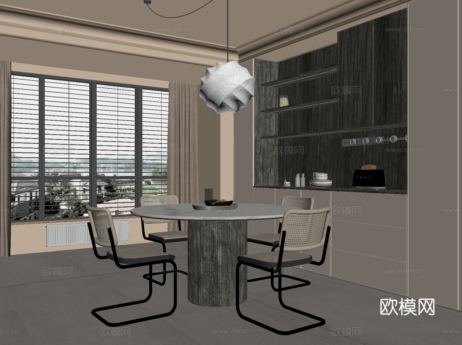 中古风餐厅su模型