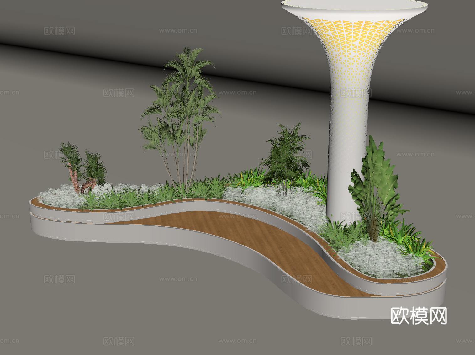 现代景观 卡座 造型柱su模型