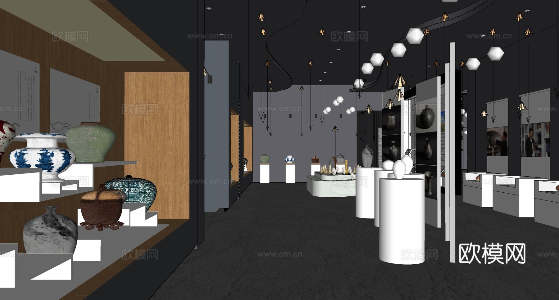 现代陶瓷博物馆 陶瓷文化展厅 陶瓷瓷器展台su模型