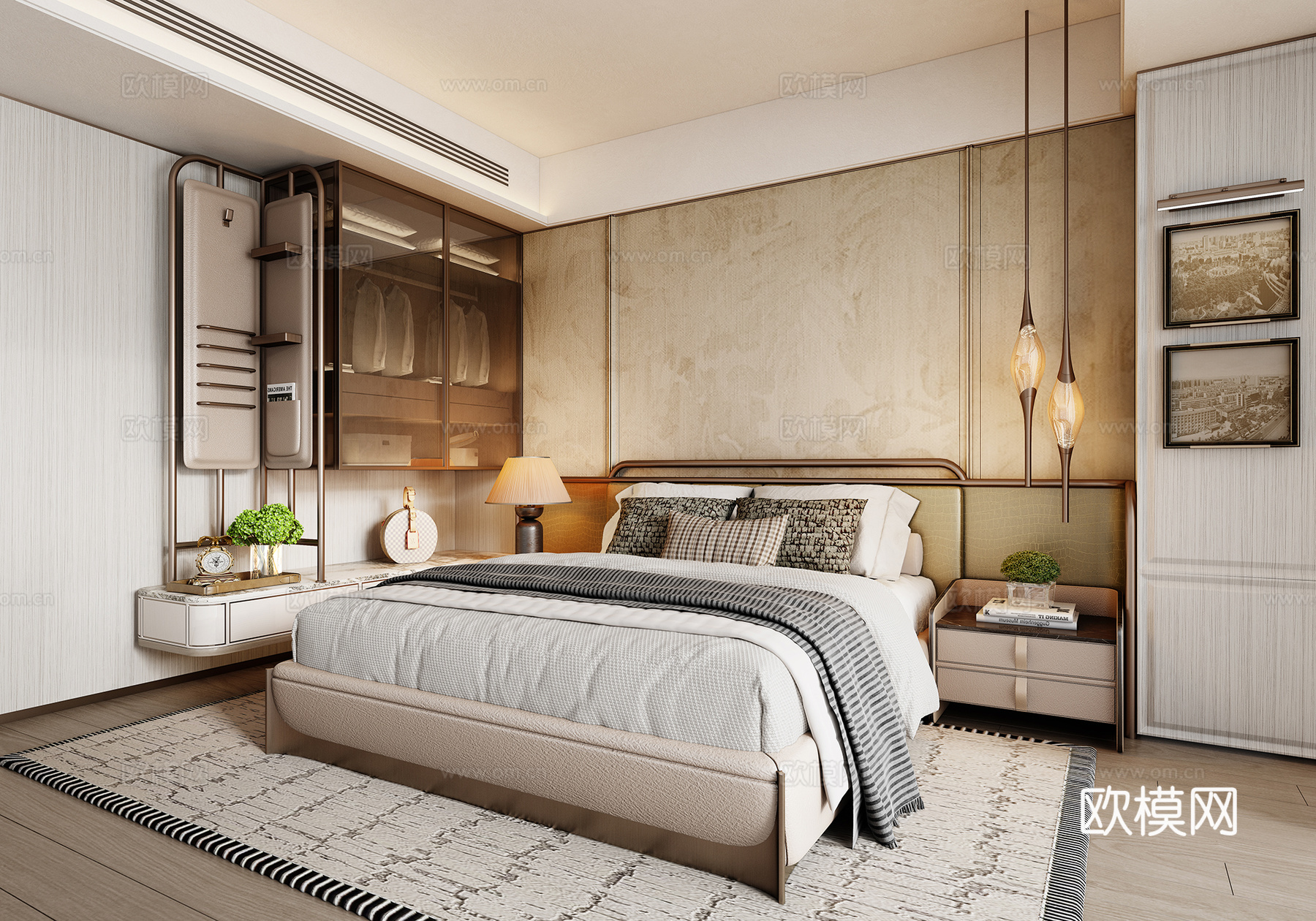 意式卧室 米洛提卧室 现代卧室 双人床组合 现代双人床组合su模型