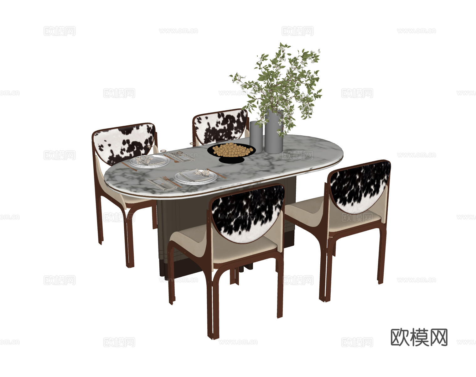 意式轻奢餐桌椅su模型