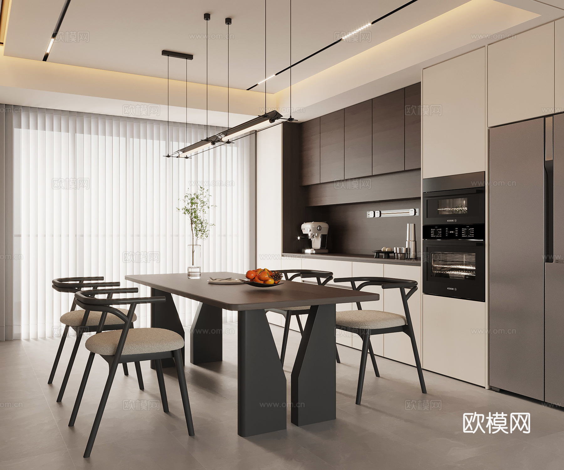 现代餐厅 餐桌椅 餐边柜 酒柜su模型