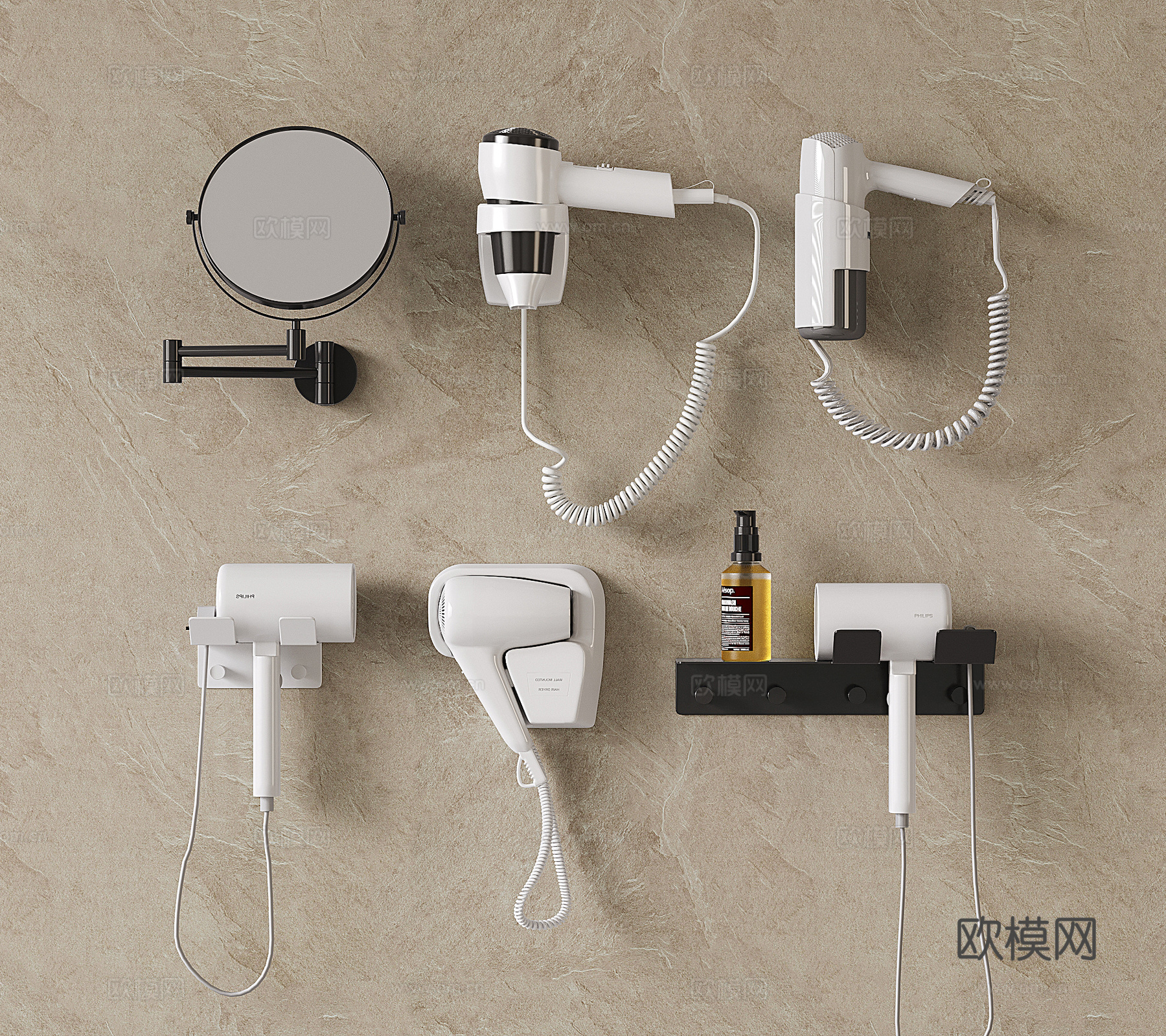 现代吹风机 壁挂吹风机 日用电器 卫浴用品 卫浴小件su模型