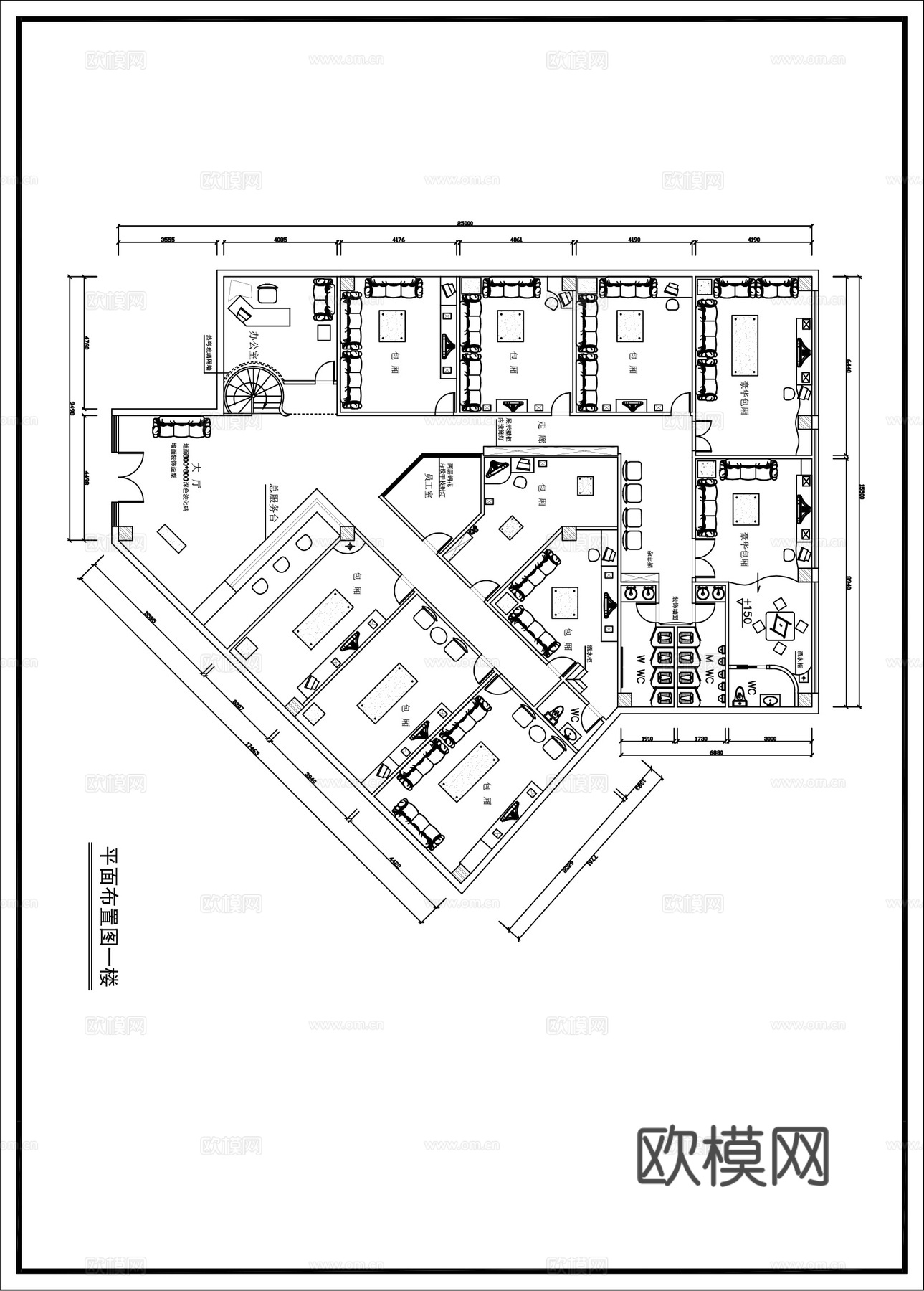 餐厅装修平面布置图cad施工图