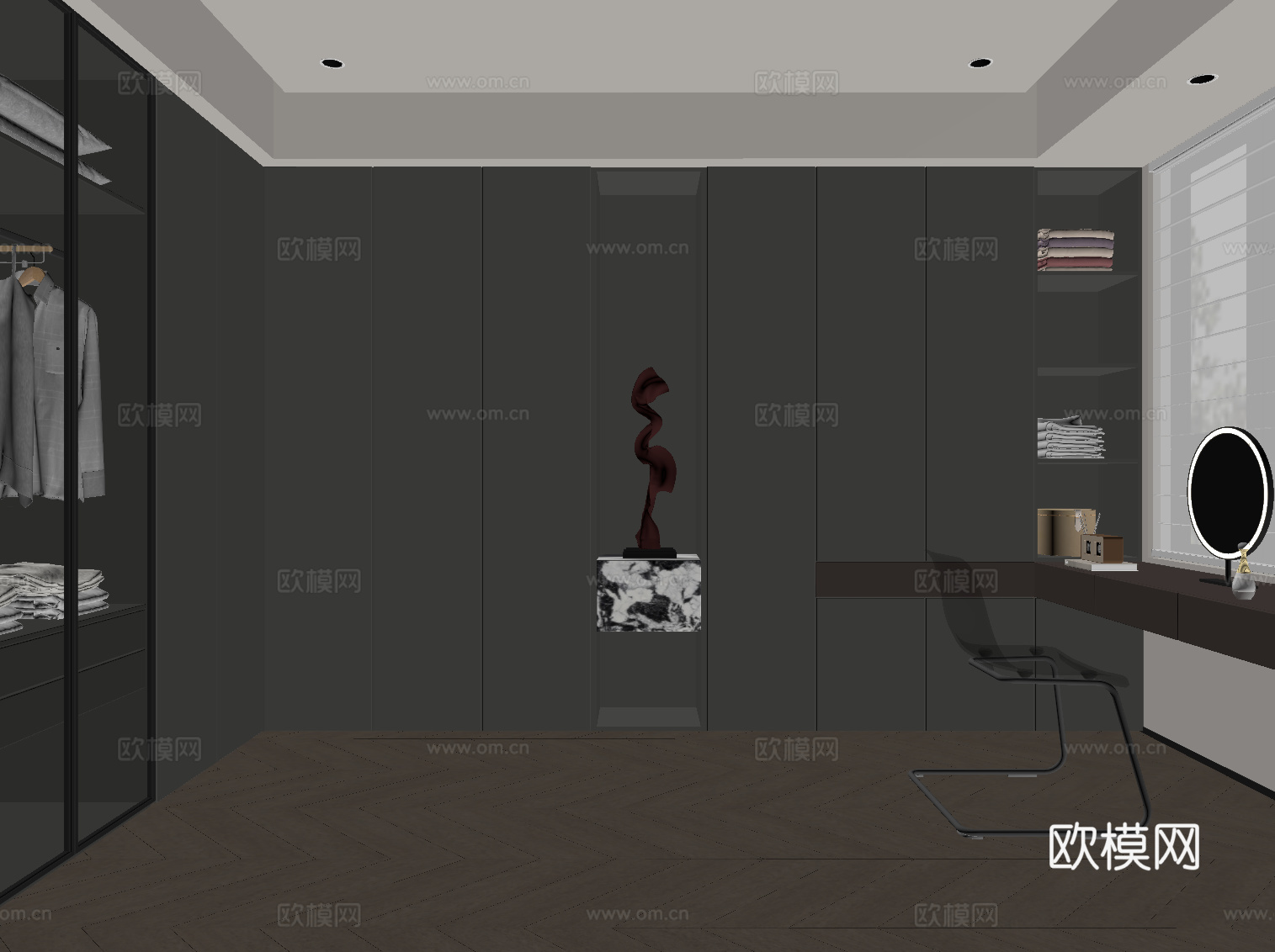 现代意式衣帽间su模型