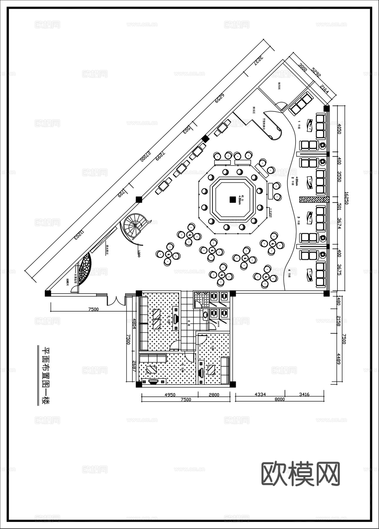 餐厅装修平面布置图cad施工图