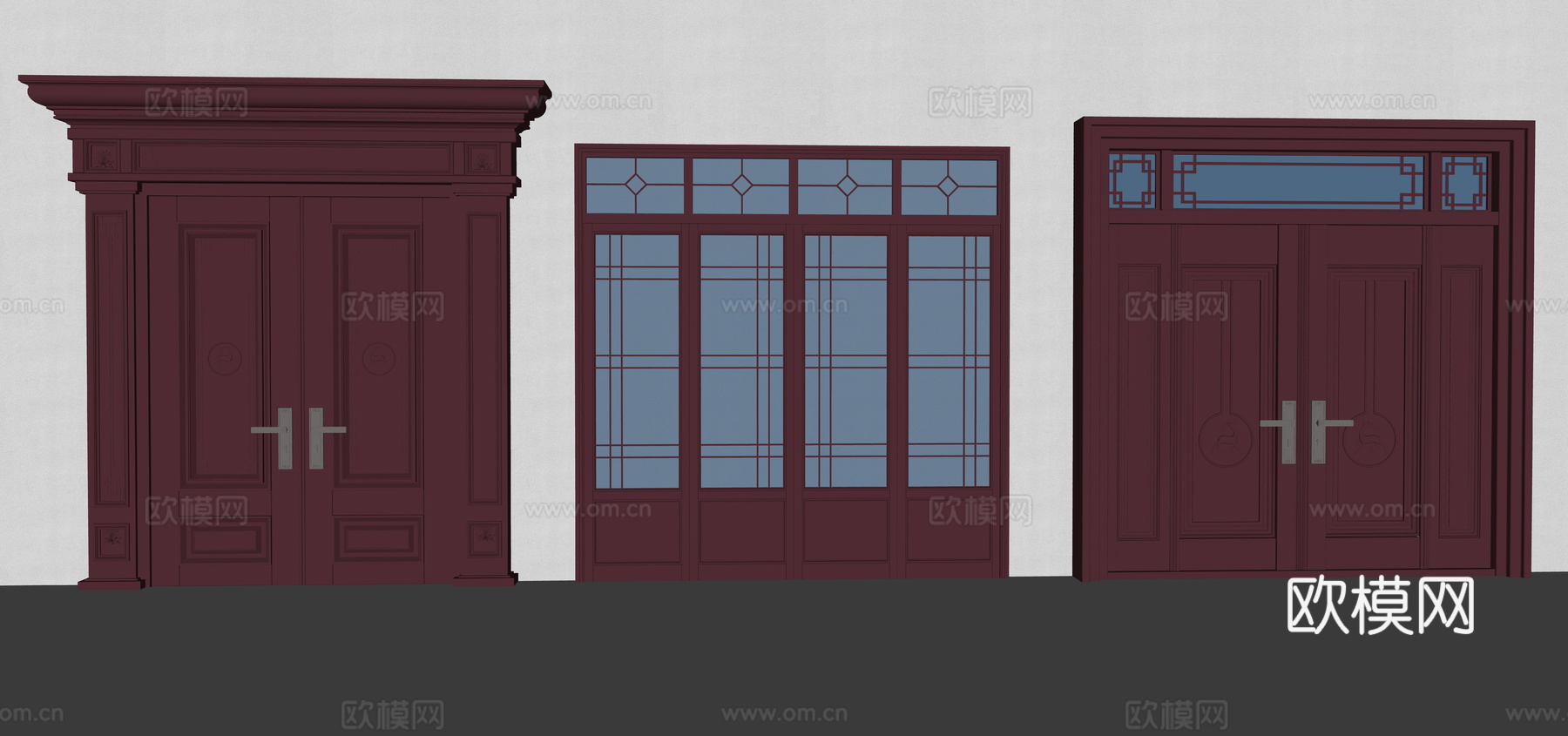 双开门  新中式大门su模型