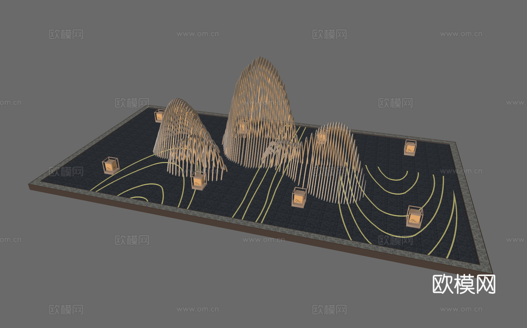 现代景观雕塑水景水池 雕塑造型 新中式地灯 水景池 入口水景su模型