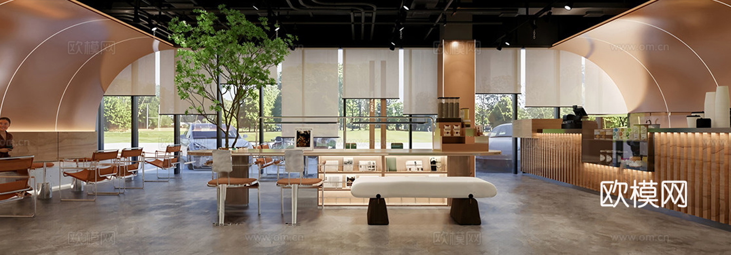 现代咖啡厅 咖啡厅休闲座椅 咖啡操作台水吧台 咖啡厅书吧su模型
