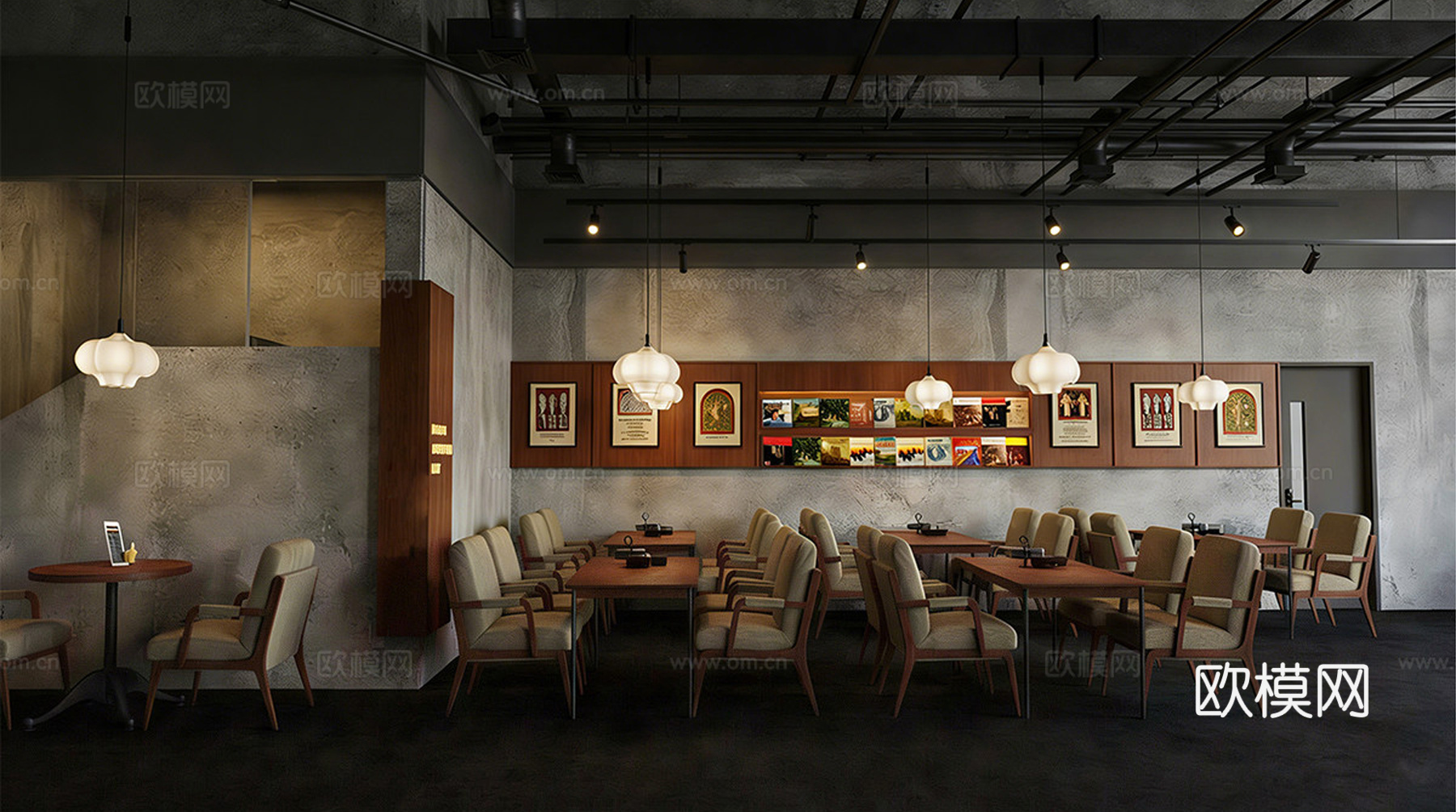 工业复古风咖啡厅 奶茶店 咖啡桌椅组合su模型