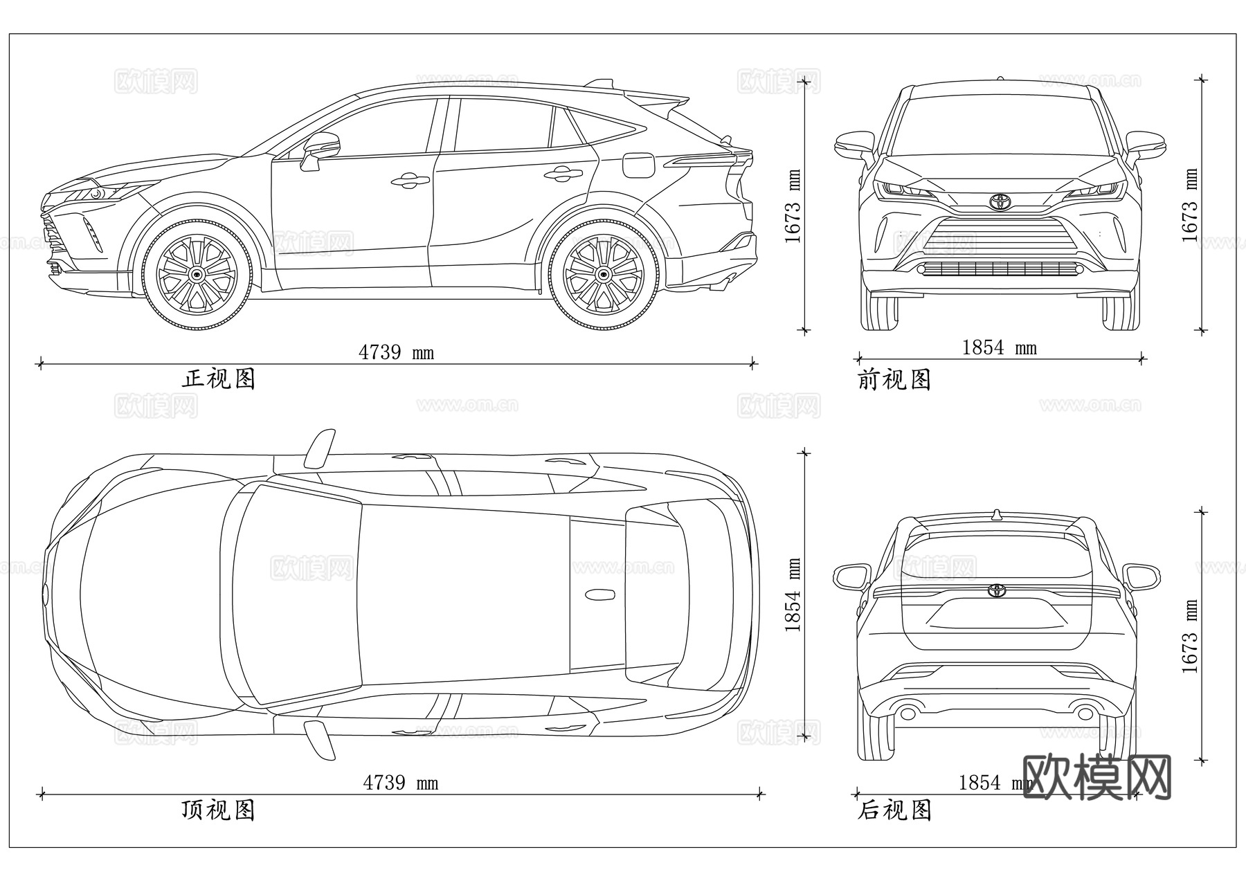 丰田威飒 凌放兄弟 豪华威兰达 北美威飒 丰田鹞鹰cad施工图