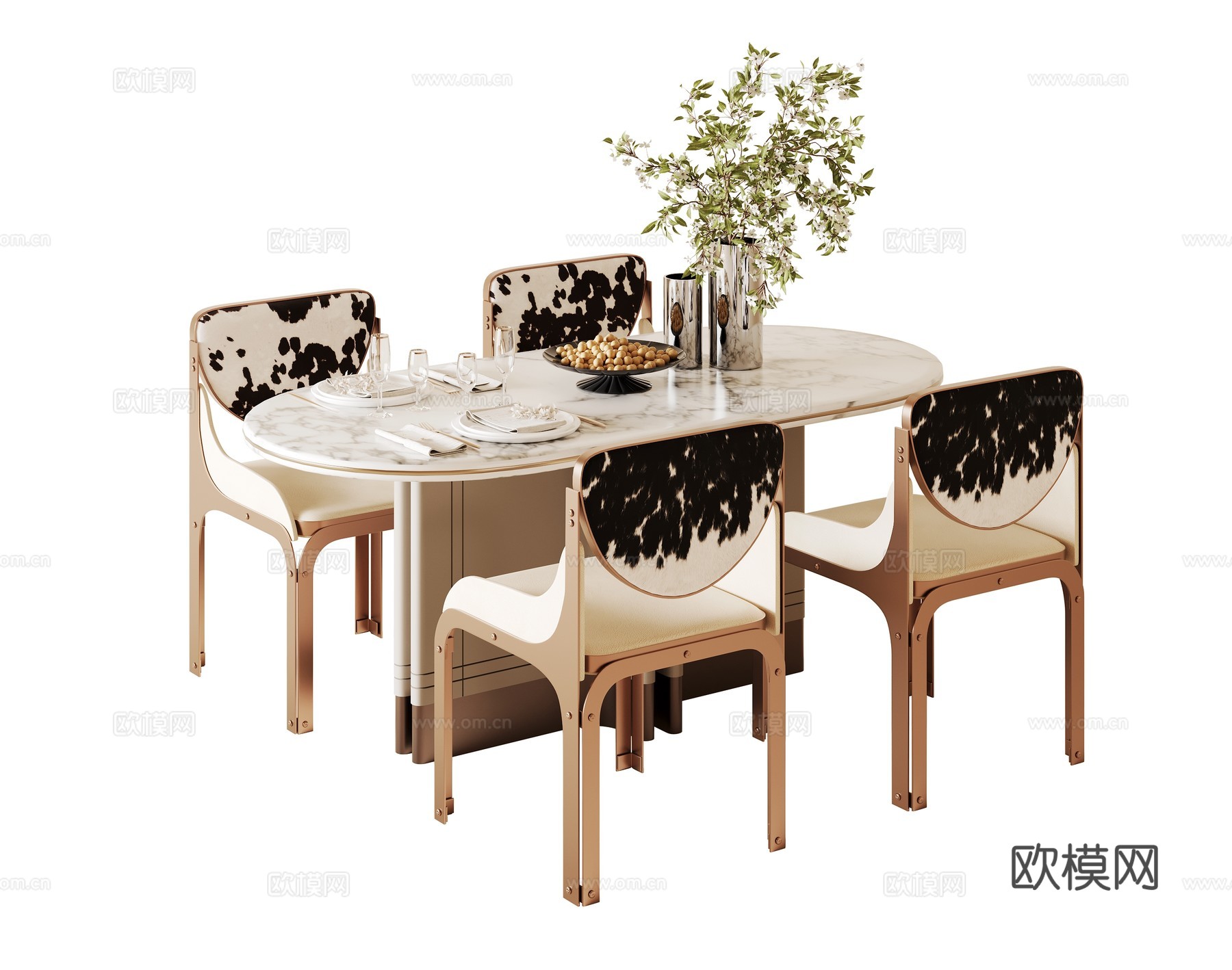 意式轻奢餐桌椅su模型