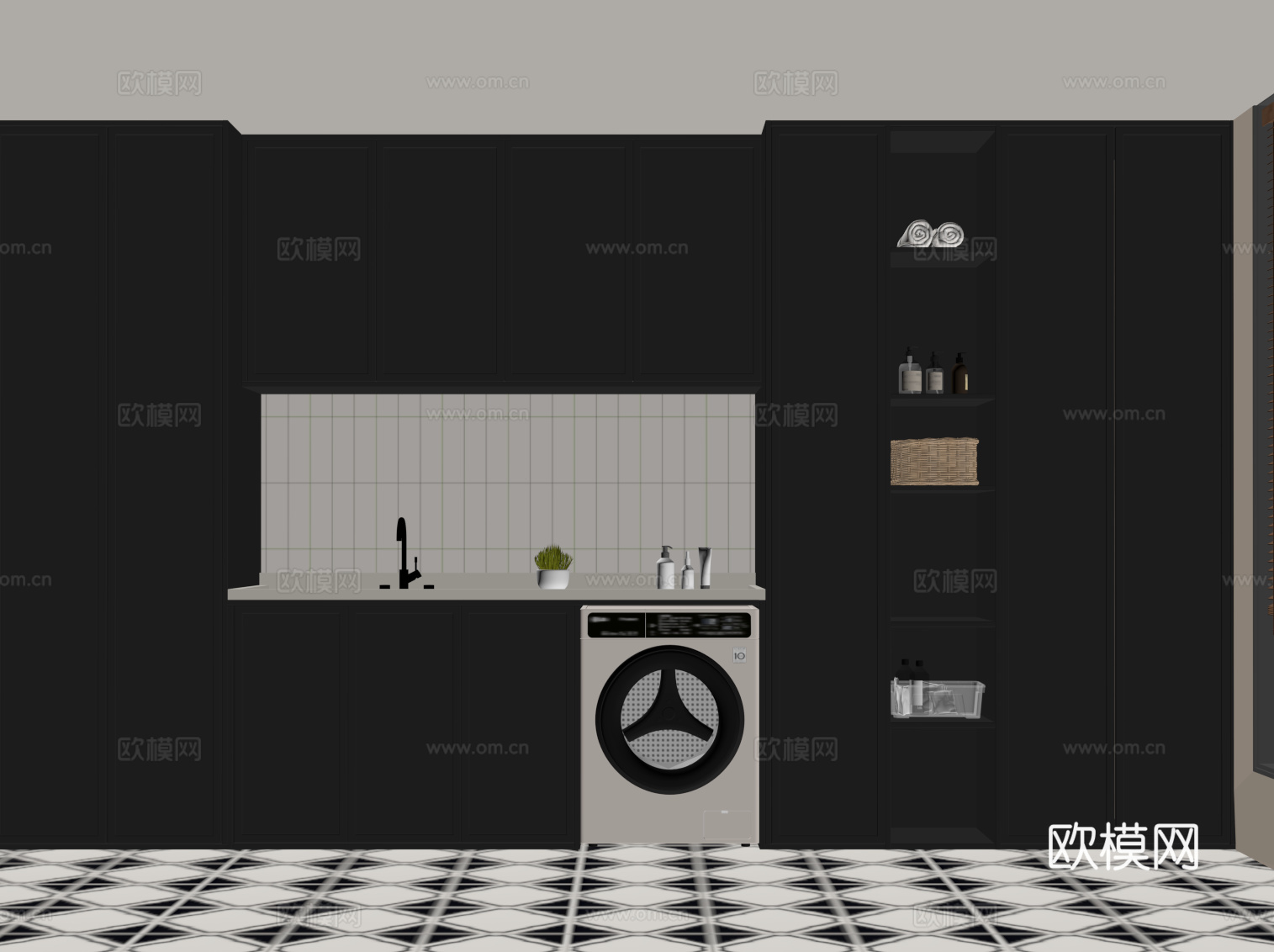 法式洗衣机柜su模型