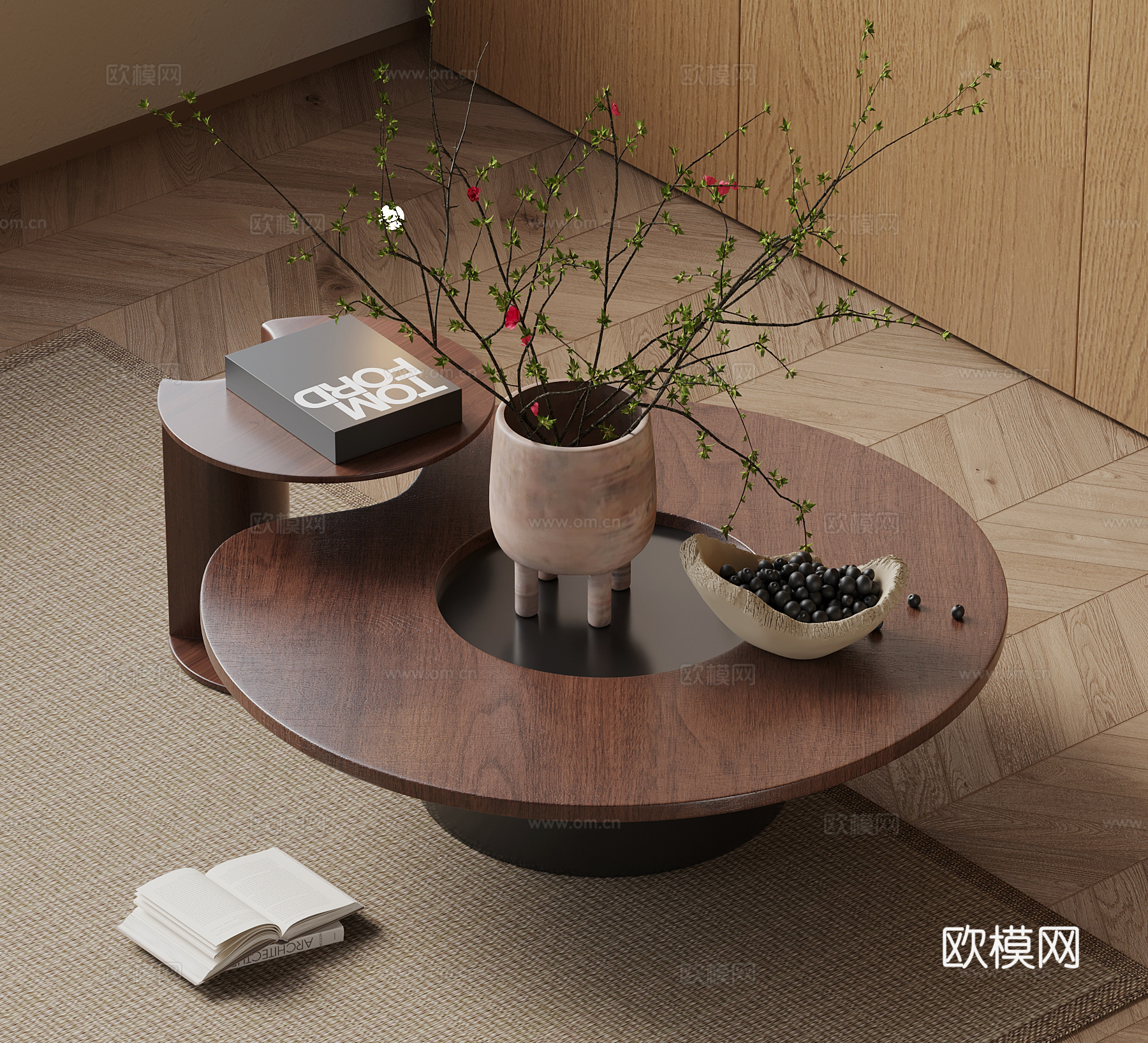 新中式茶几su模型