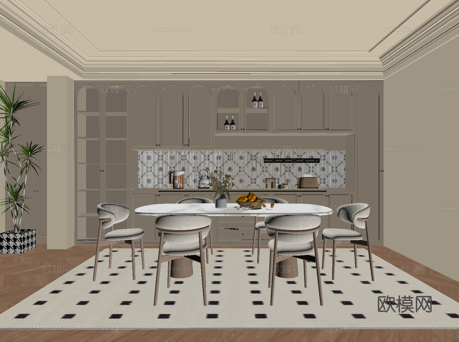 法式奶油风餐厅su模型