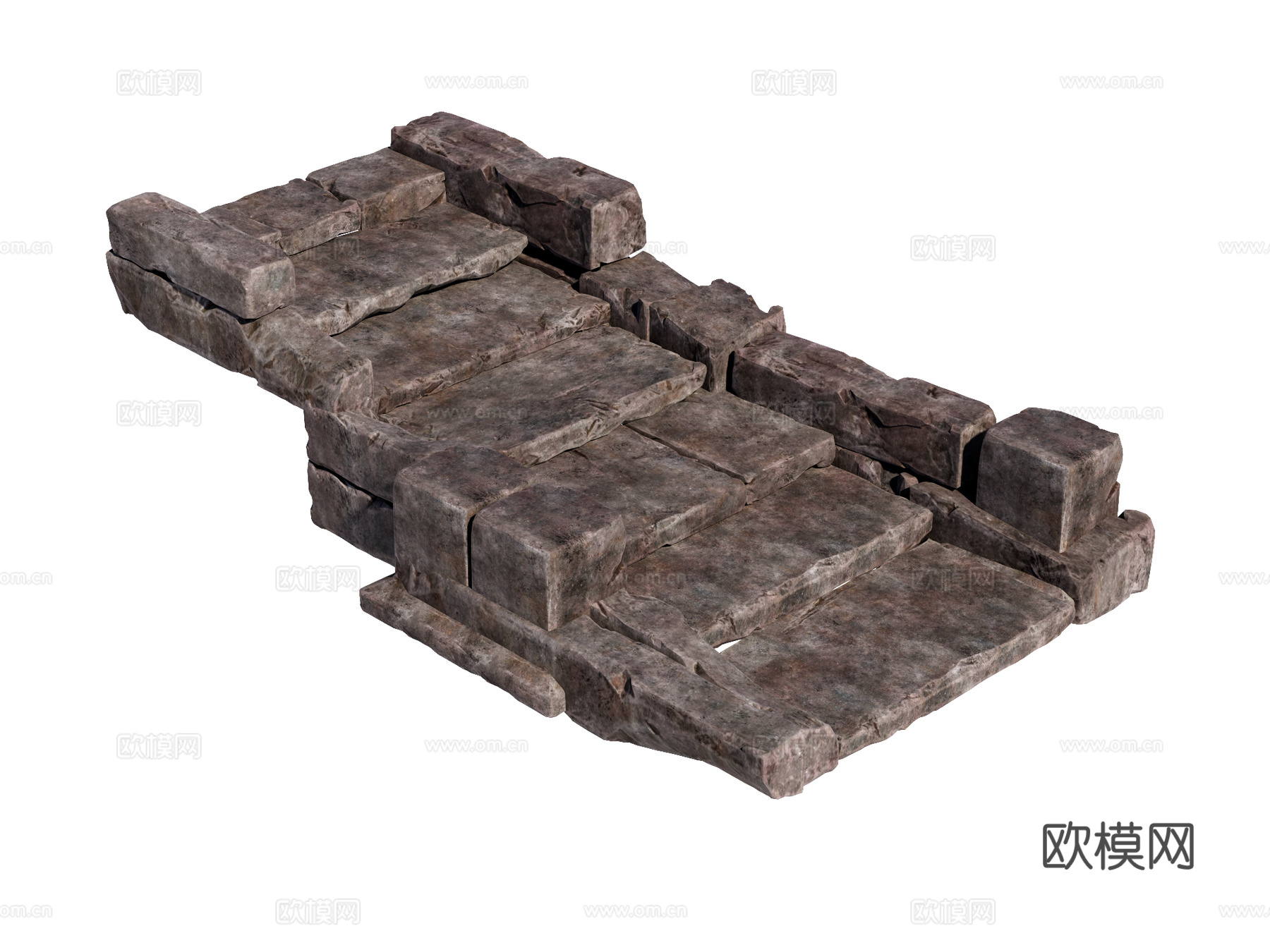 石板 石踏步 汀步 园林景观构件su模型