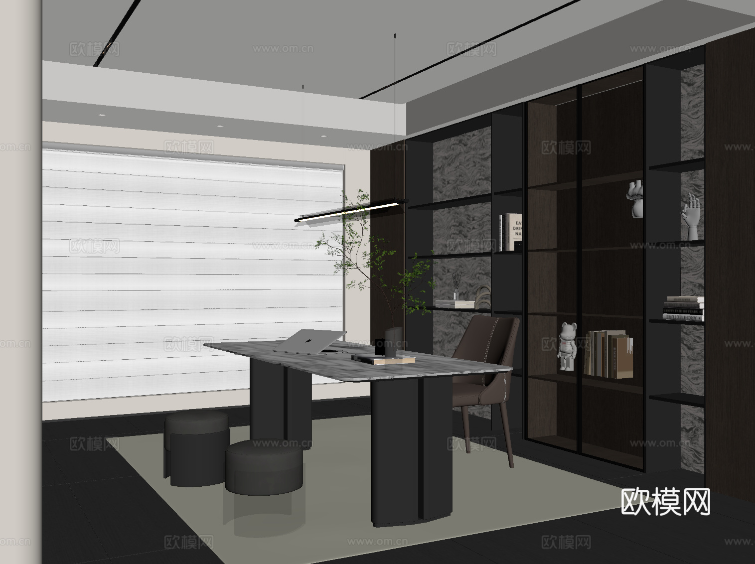 意式书房su模型