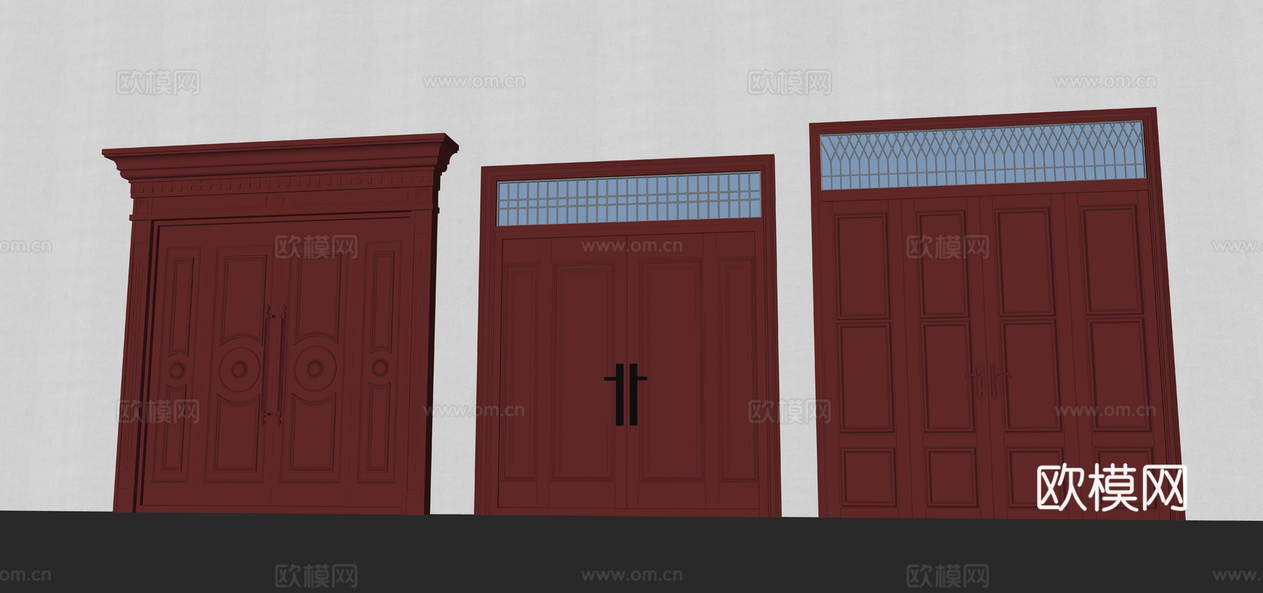 双开门  新中式大门su模型