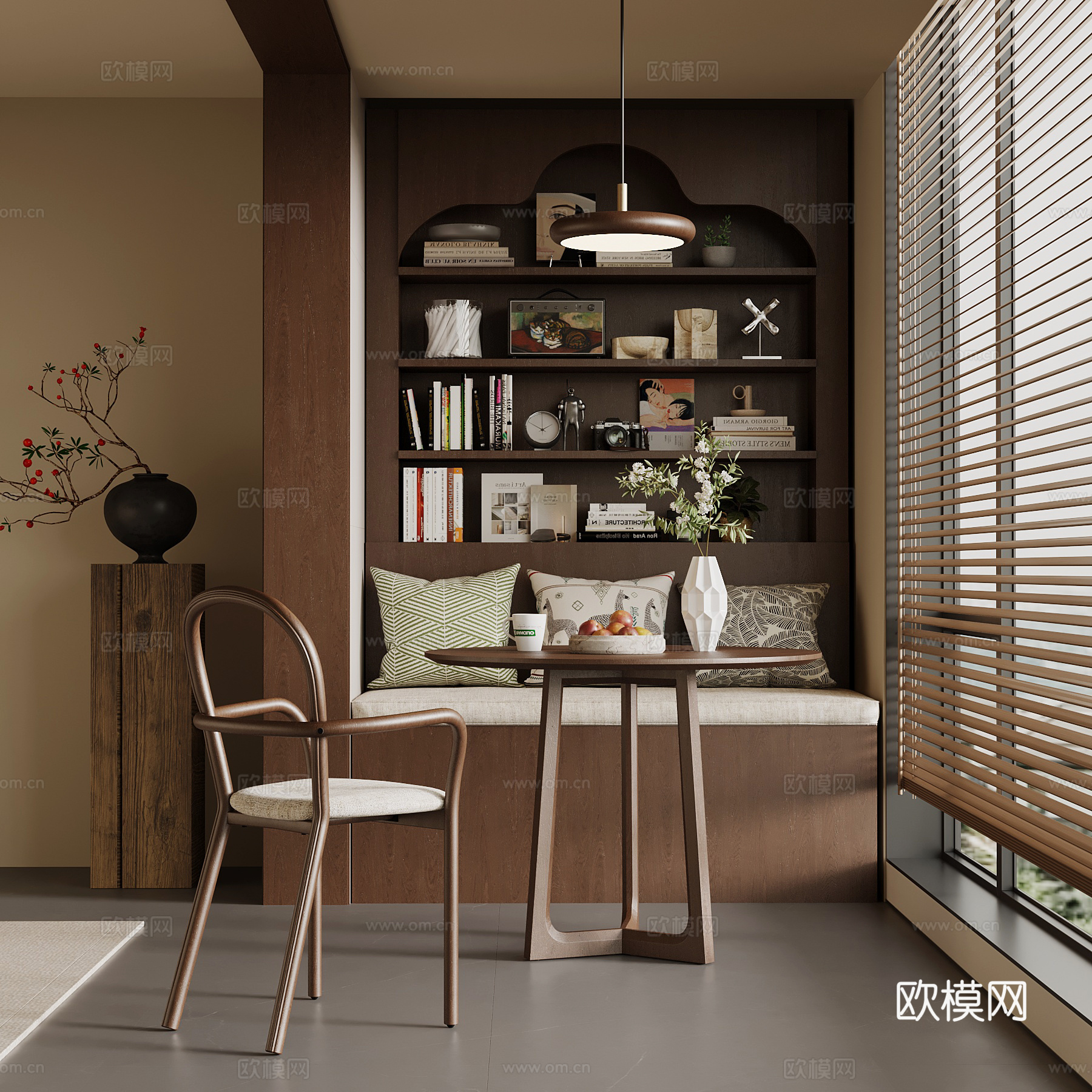 现代中古风阳台 休闲桌椅 壁柜su模型