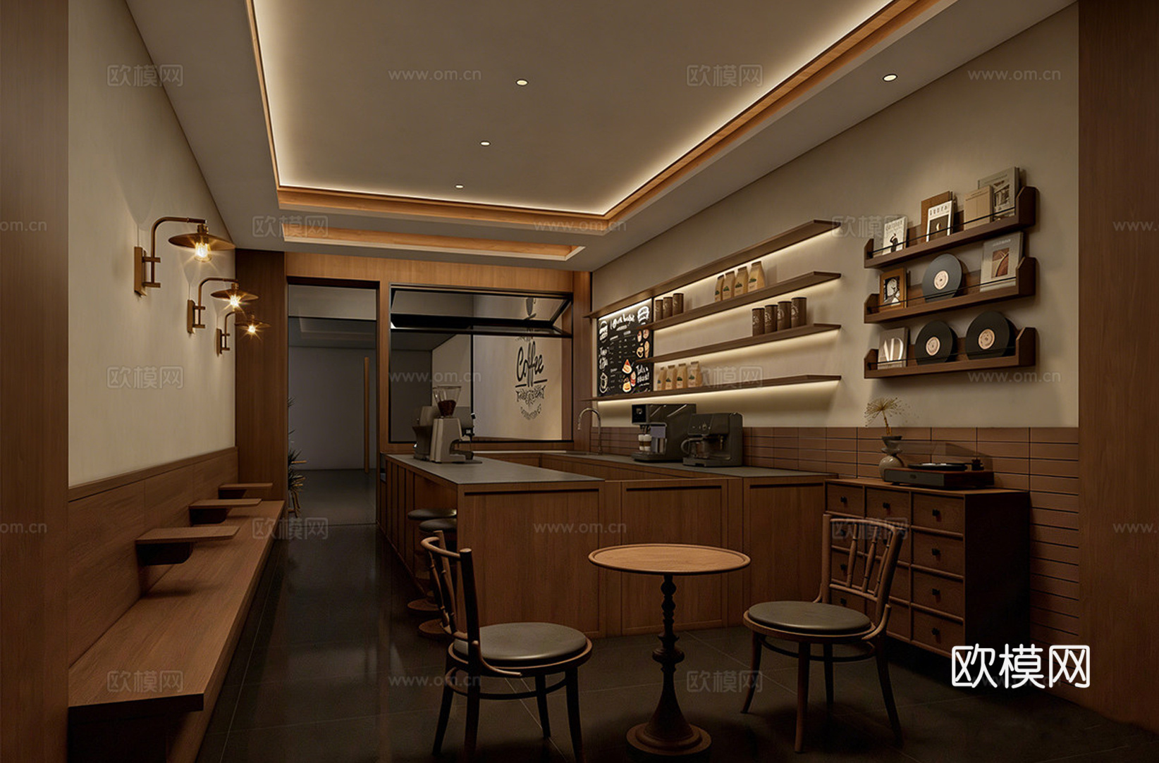 现代咖啡厅 奶茶店 咖啡吧台水吧台 咖啡桌椅组合su模型