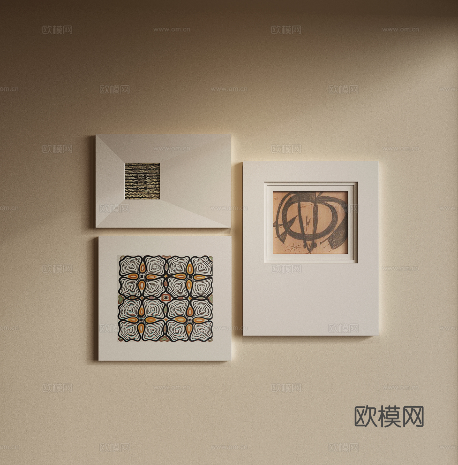 现代挂画组合 抽象画 卧室挂画 简约挂画 艺术挂画su模型