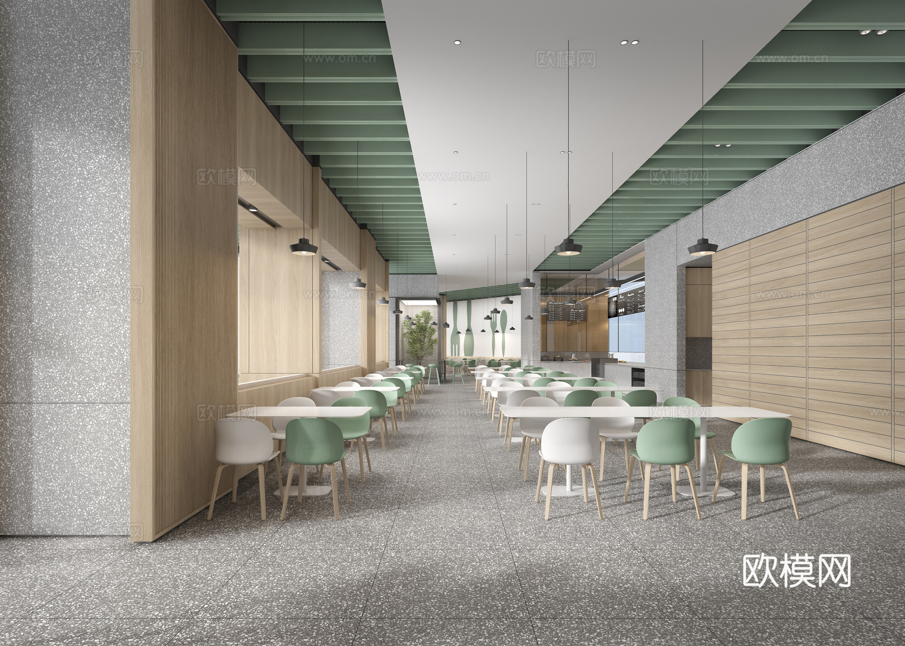 员工餐厅施工图+效果图cad施工图