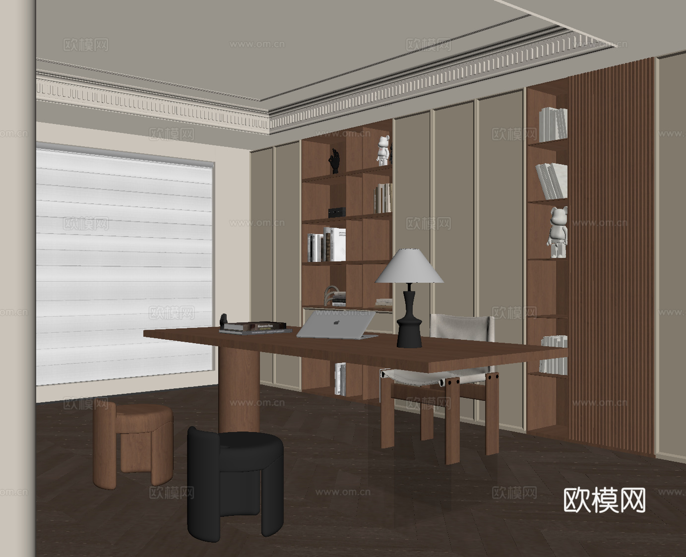 中古书房 书桌椅 书柜su模型