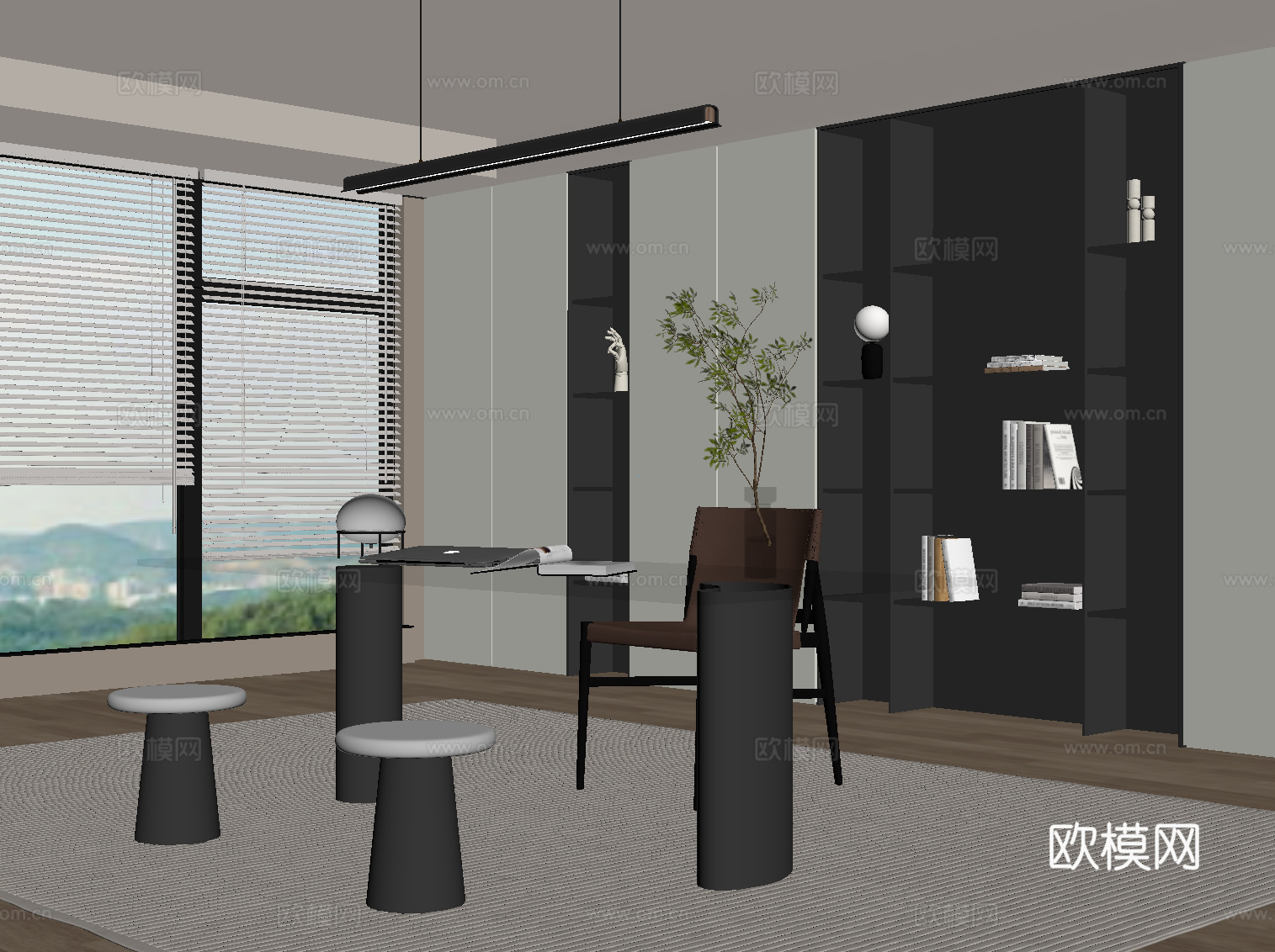 现代茶室 茶桌椅 茶柜su模型