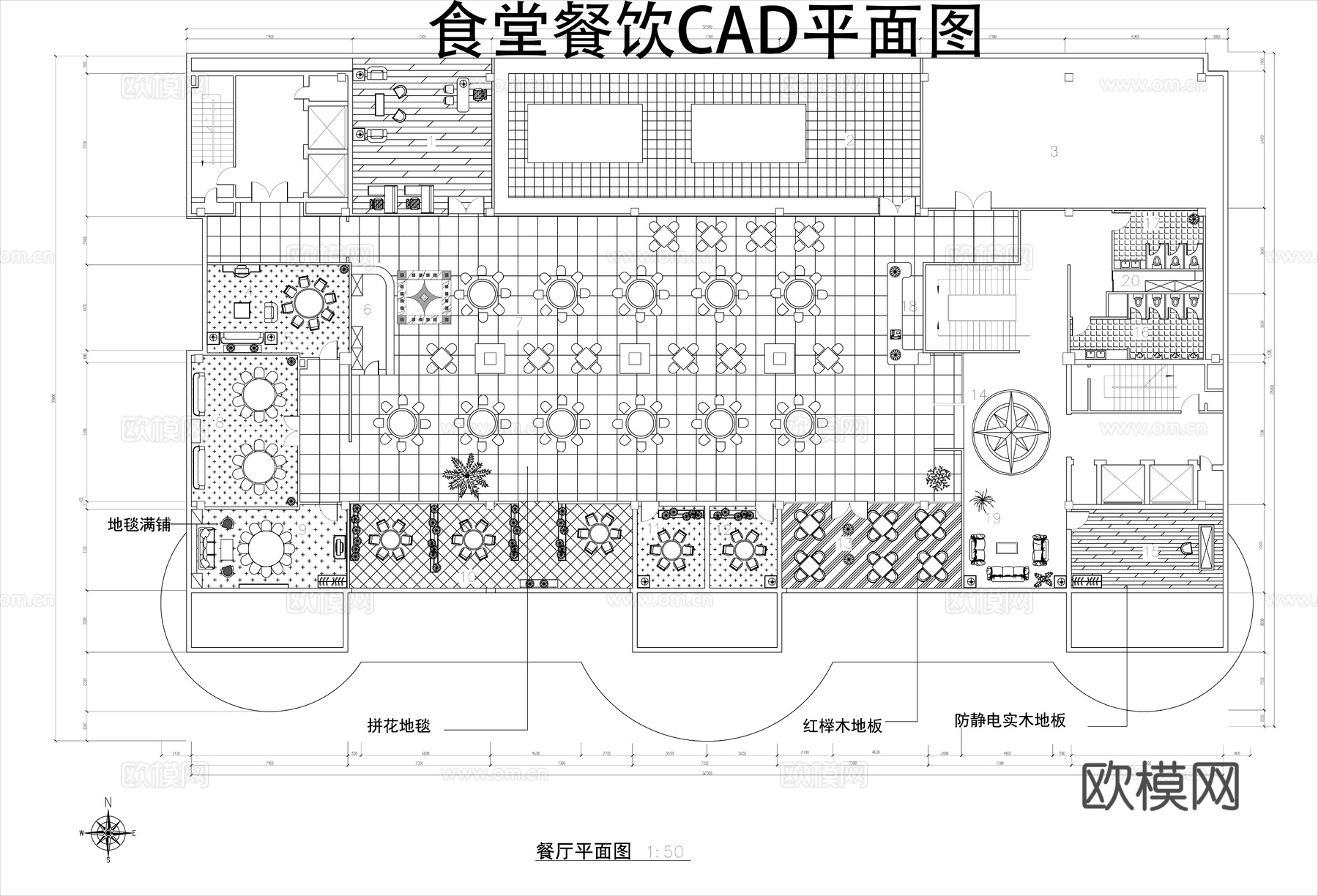 酒店餐厅装修平面布置图cad施工图