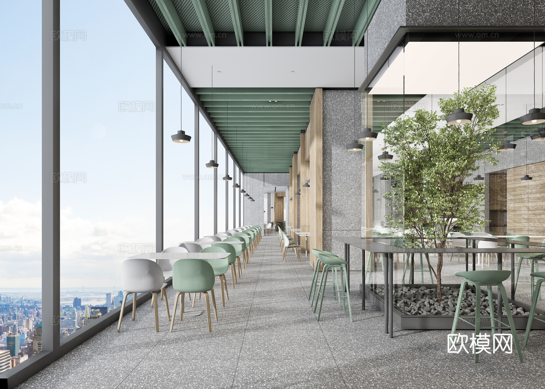 员工餐厅施工图+效果图cad施工图