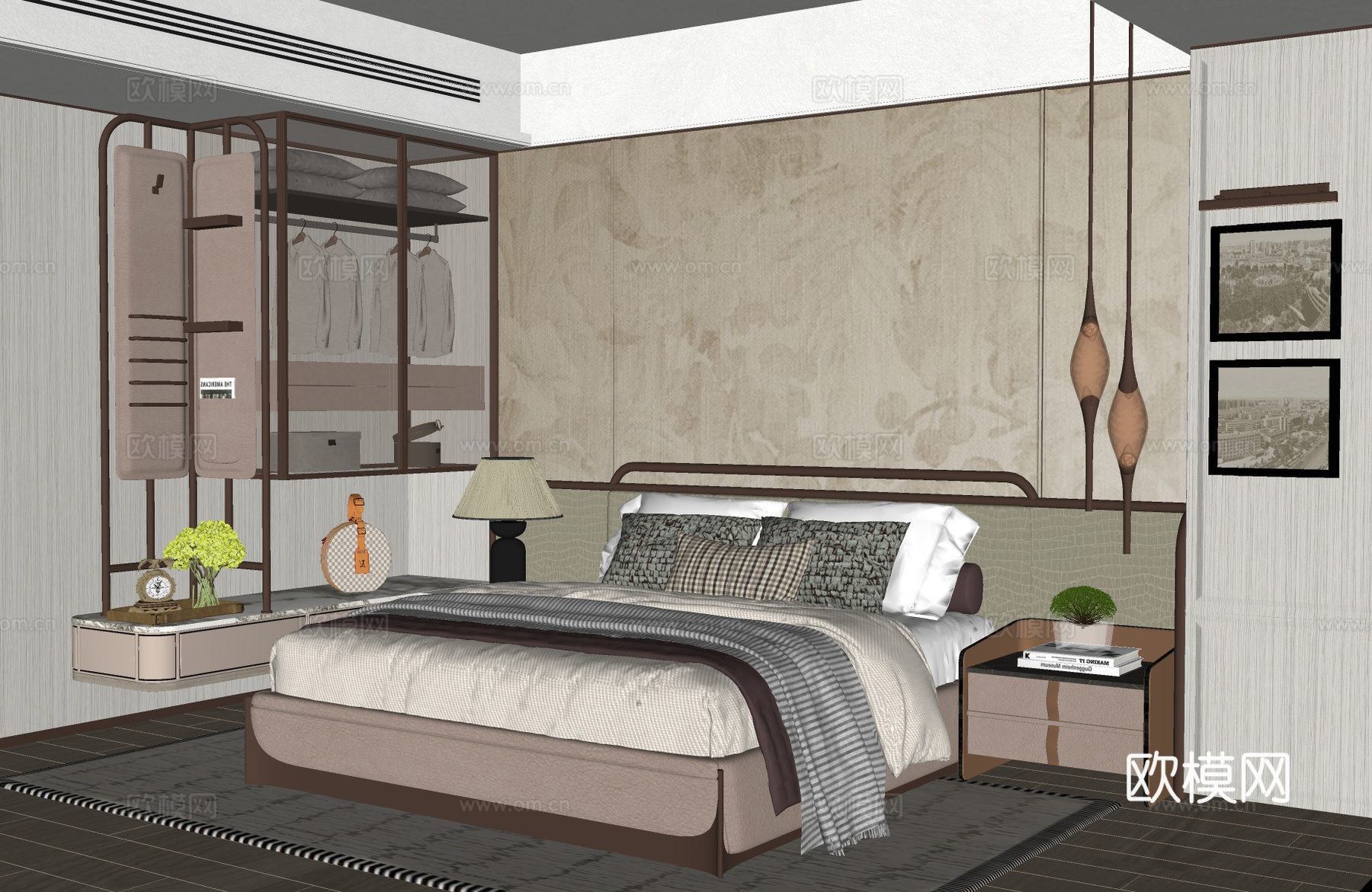 意式卧室 米洛提卧室 现代卧室 双人床组合 现代双人床组合su模型