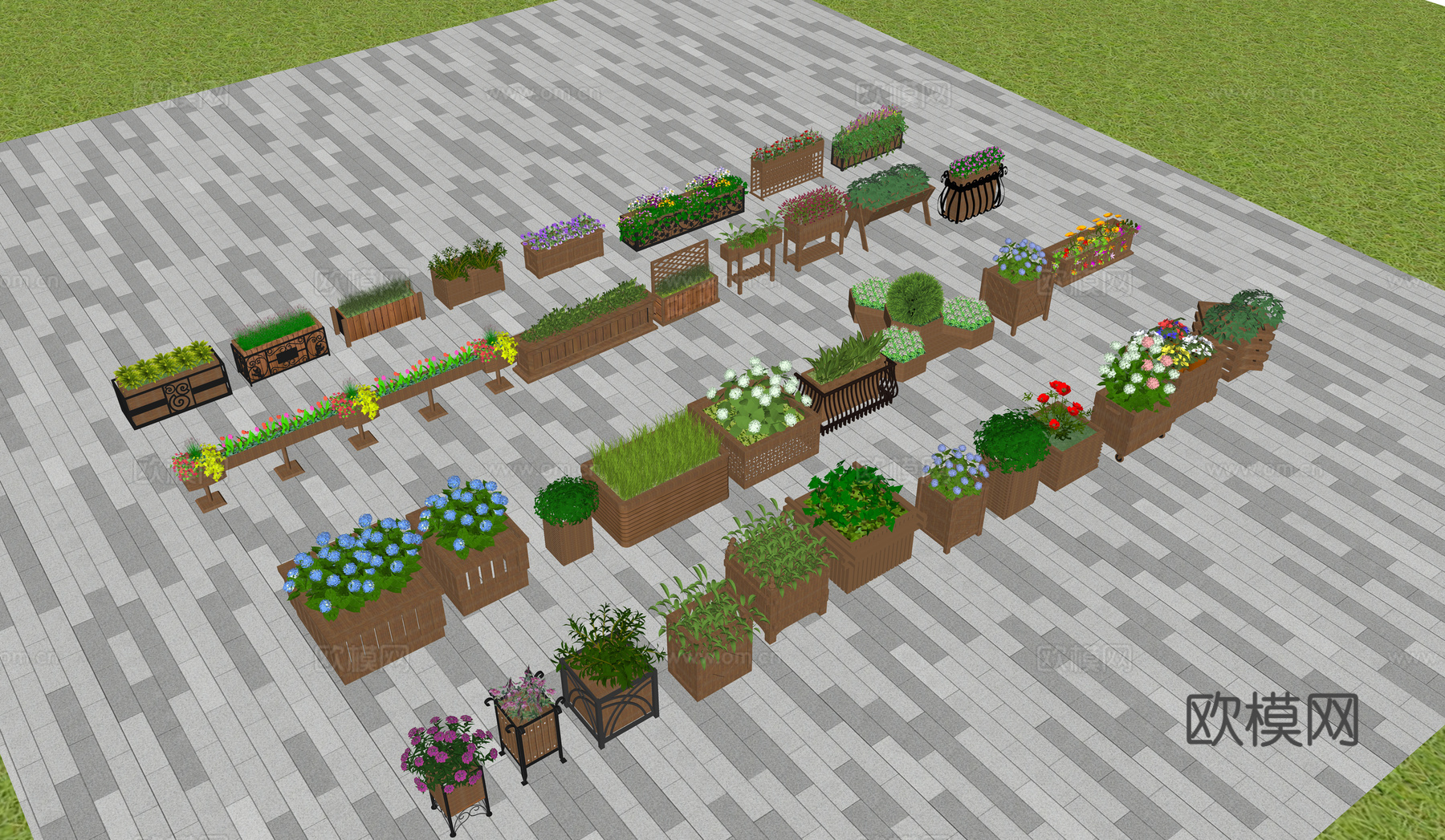 现代花箱  网红花箱  原木花箱su模型