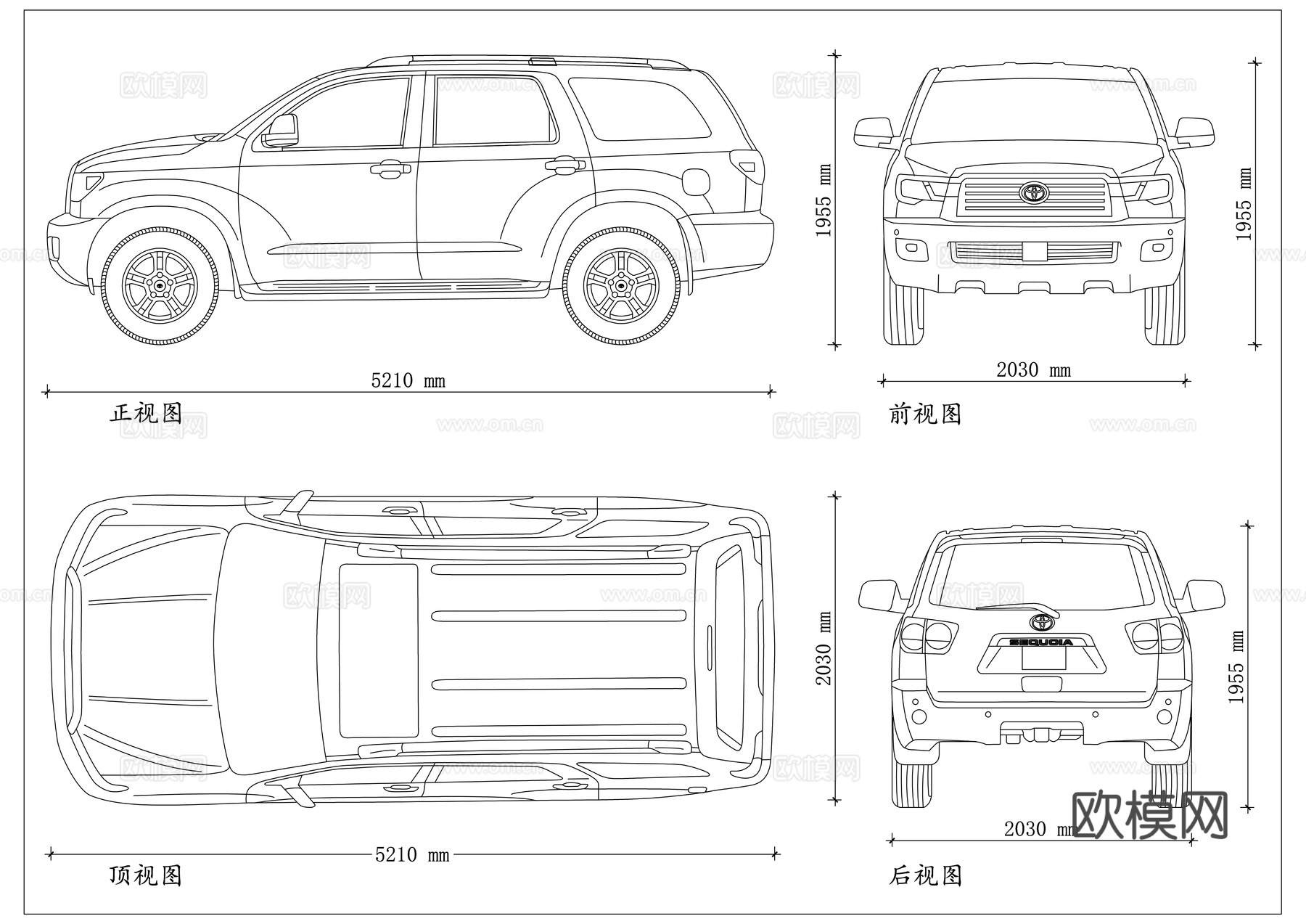 丰田红杉SUV 全尺寸SUV 红杉旗舰越野 丰田大型SUVcad施工图