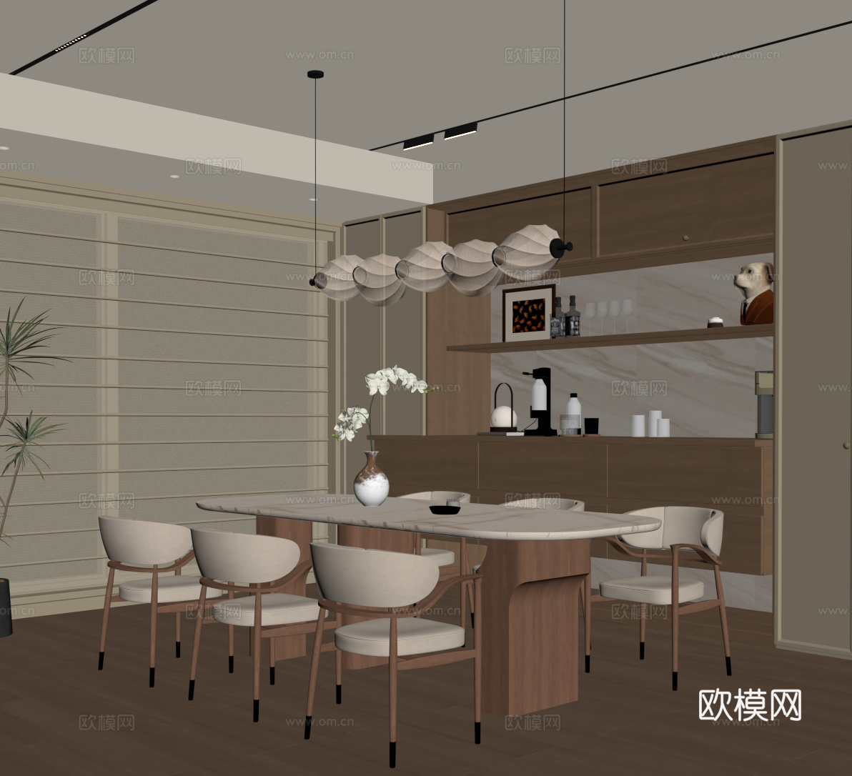 中古风餐厅 新中式餐厅su模型