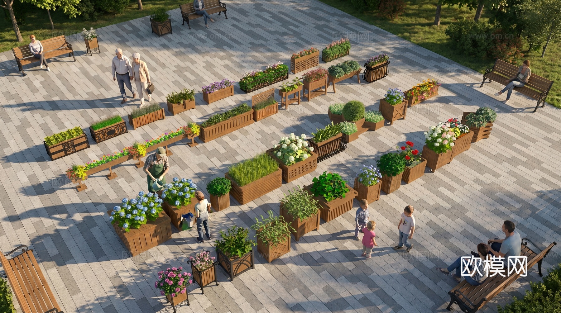 现代花箱  网红花箱  原木花箱su模型