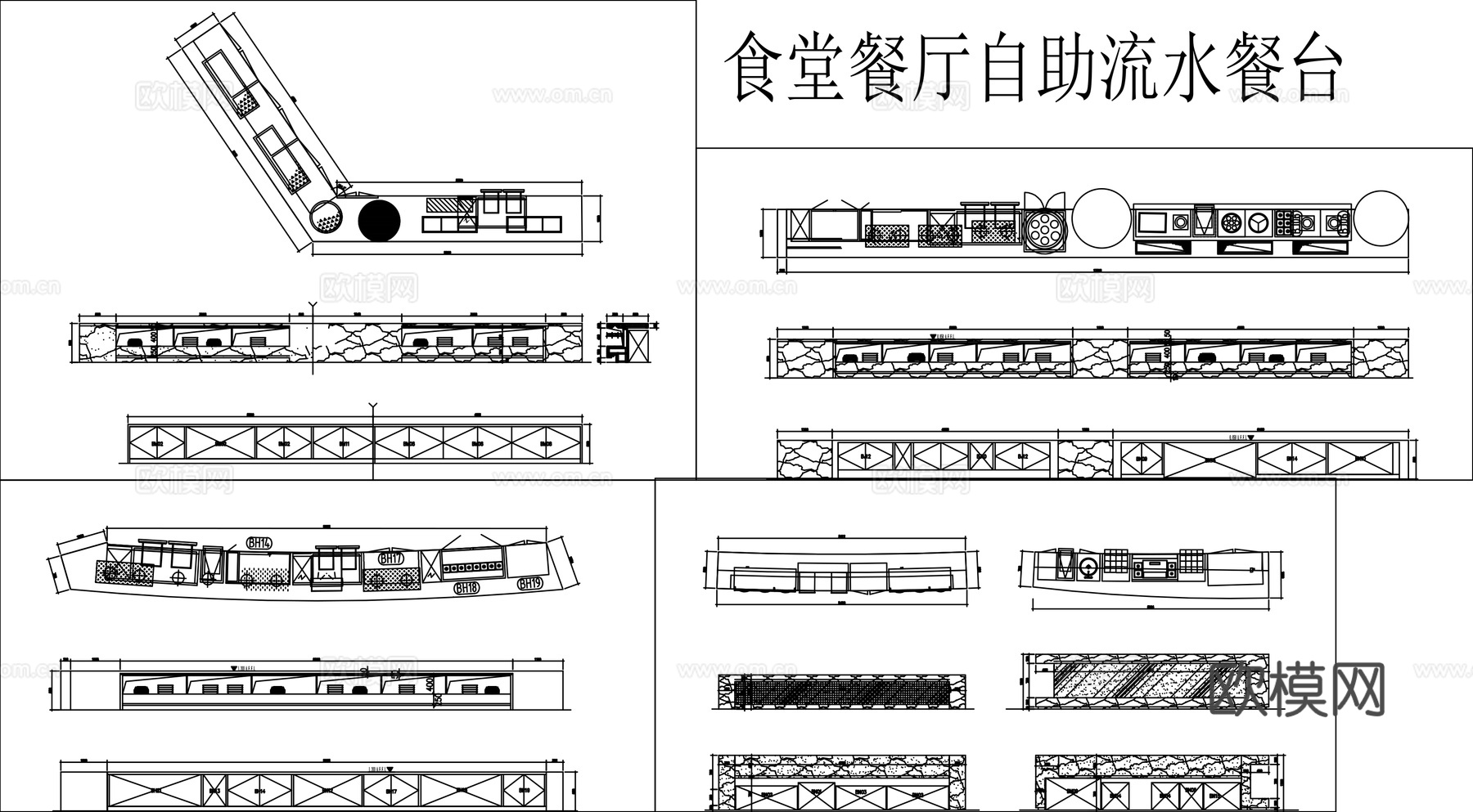 自助餐厅用餐台cad施工图