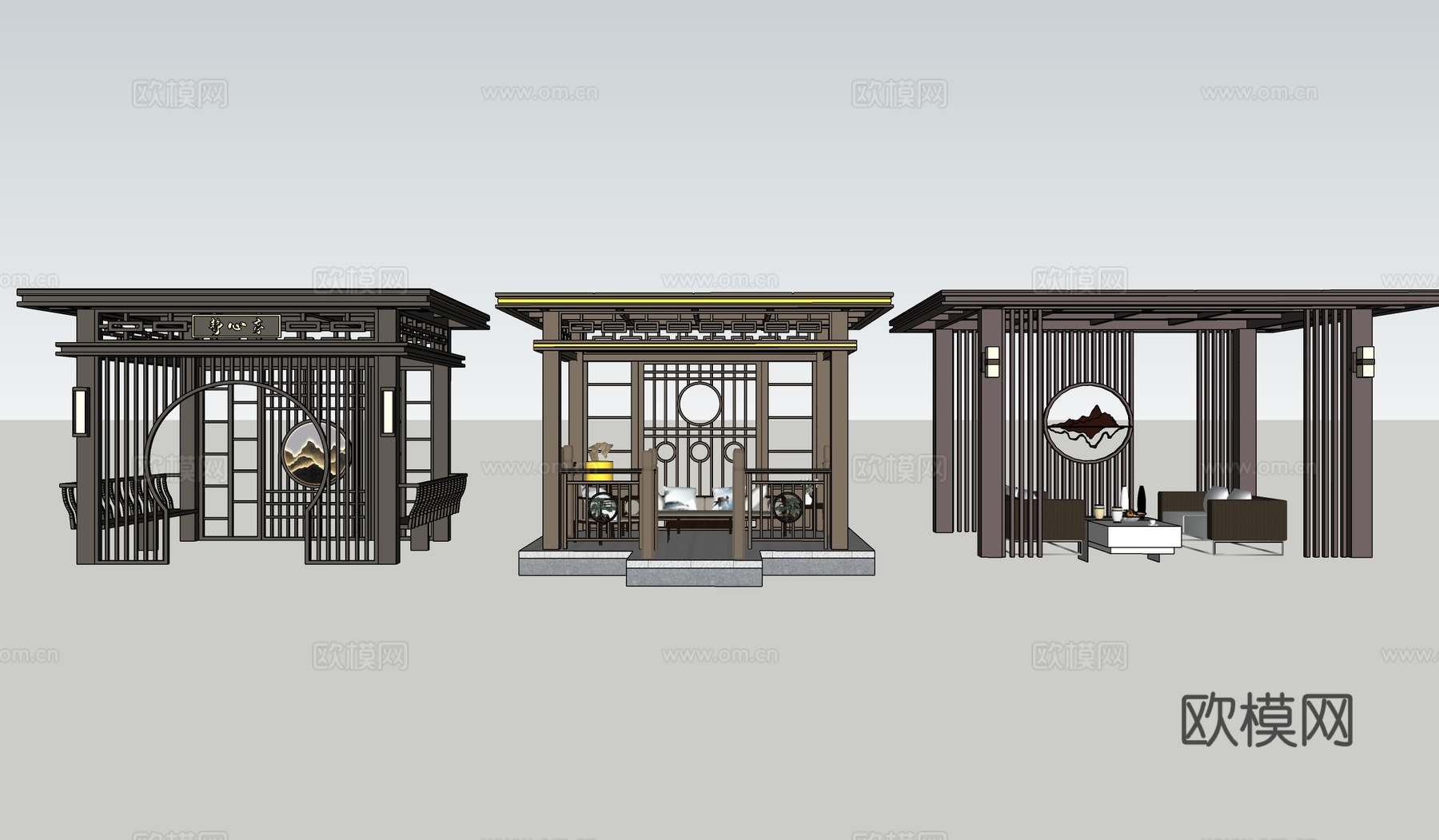 新中式凉亭su模型