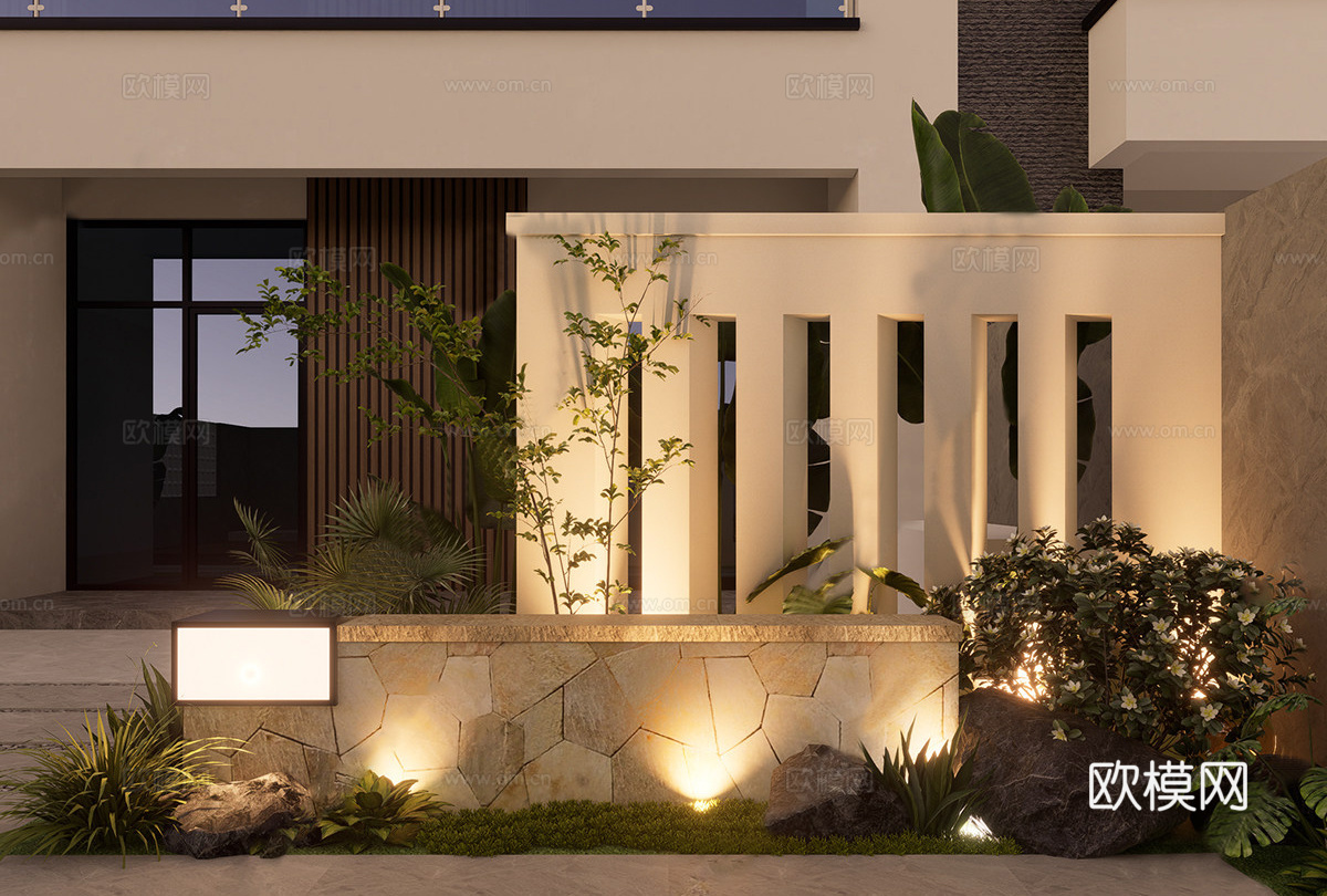 现代景墙 庭院景墙 照壁影壁 入户景墙 庭院组合su模型