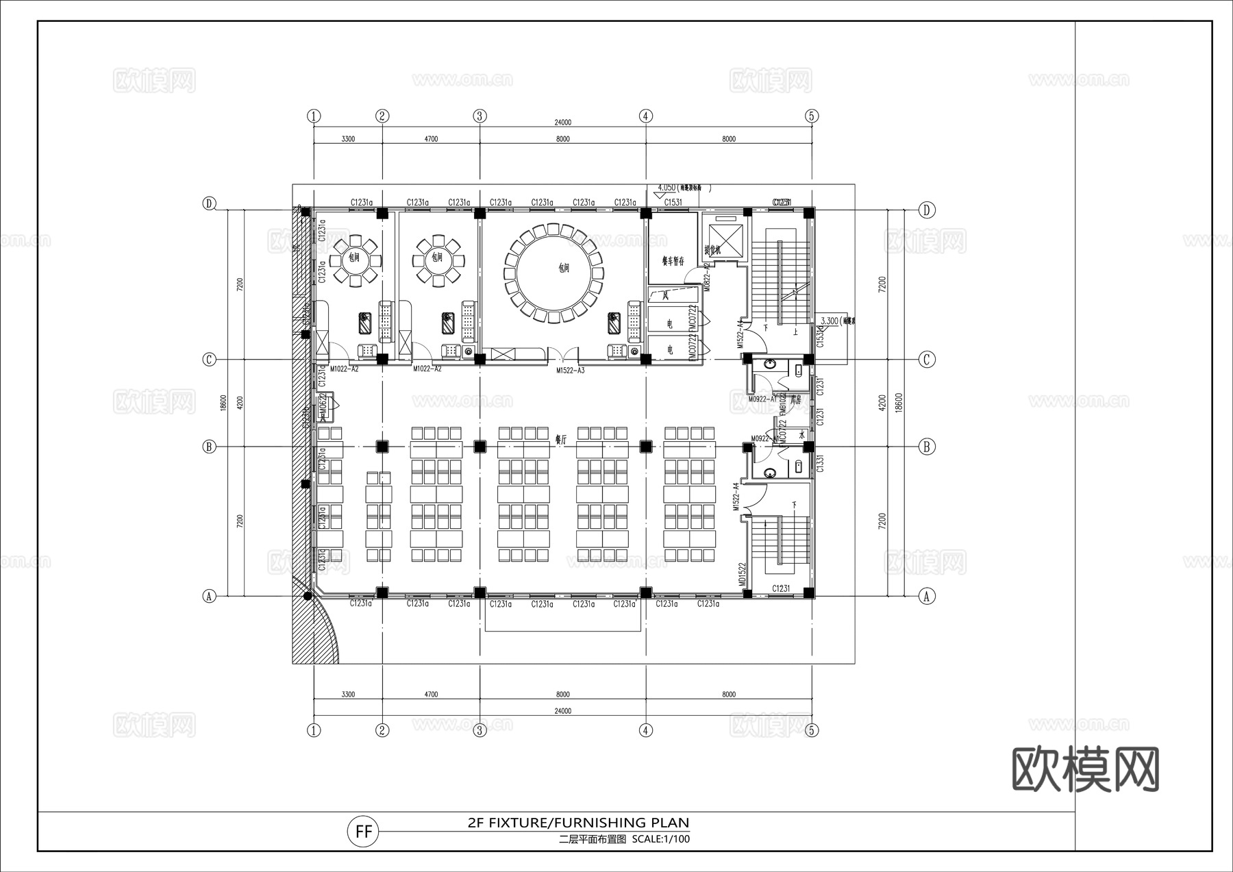 现代食堂效果图施工图cad施工图
